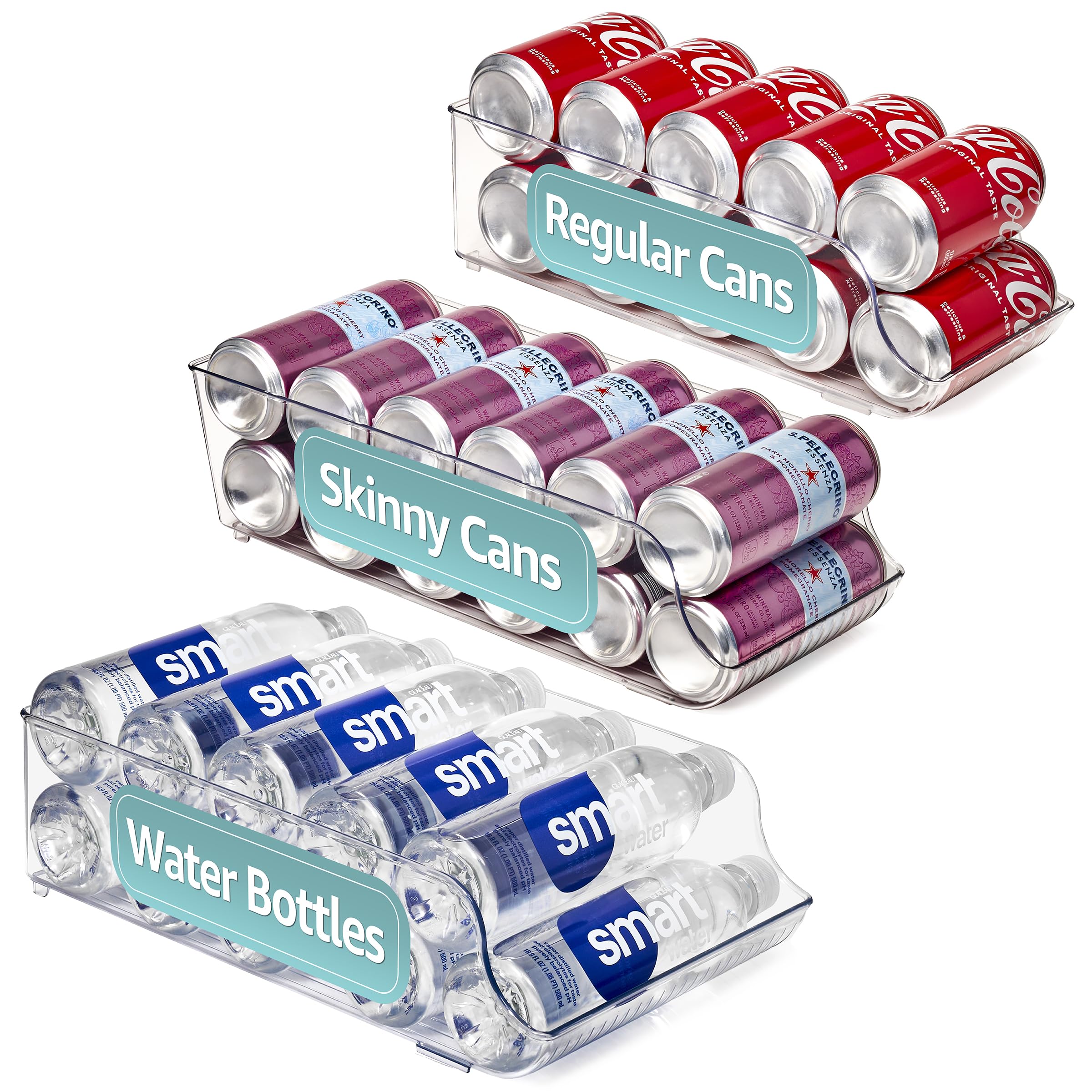 Sorbus Soda Can Organizer For Refrigerator, 3 Variety Sizes: Standard Soda Cans Holder, Skinny Can Dispenser & Water Bottle Orga