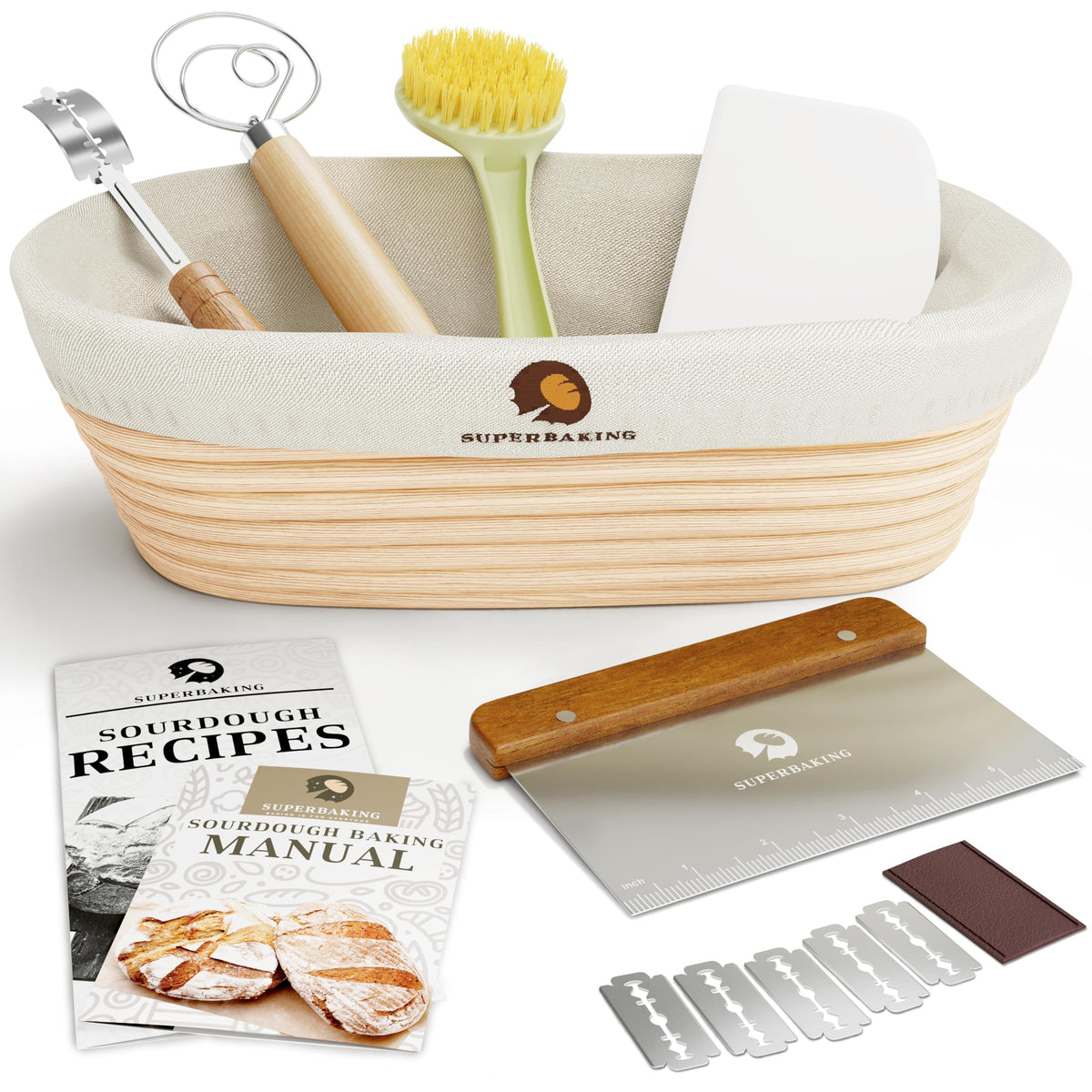 Superbaking Banneton Bread Proofing Basket Set, Oval 10'' Sourdough Proofing Basket For Bread Making Tools Supplies, Bread Bakin