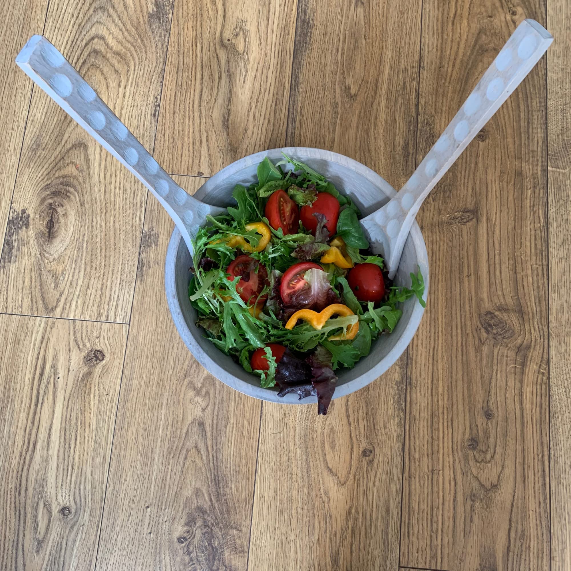 Mango Wooden Salad Bowl Set, Large Serving Bowl With Set Of Two Mango Wood Utensils For House Warming, Anniversaries And Birthda