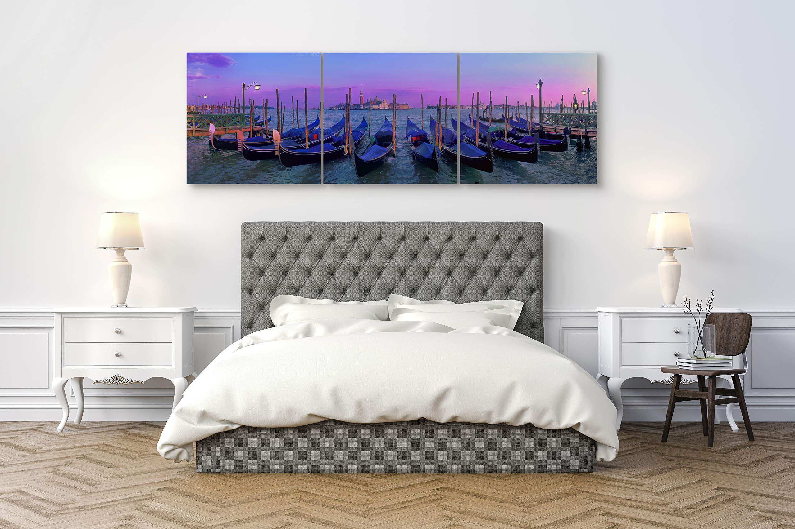 Canvas Wall Art Decor - 24x24 3 Piece Set (Total 24x72 inch)- Sunset Over Venice Italy - Large Decorative & Modern Multi Panel Split Canvas Prints for Dining & Living Room  Kitchen  Bedroom & Office