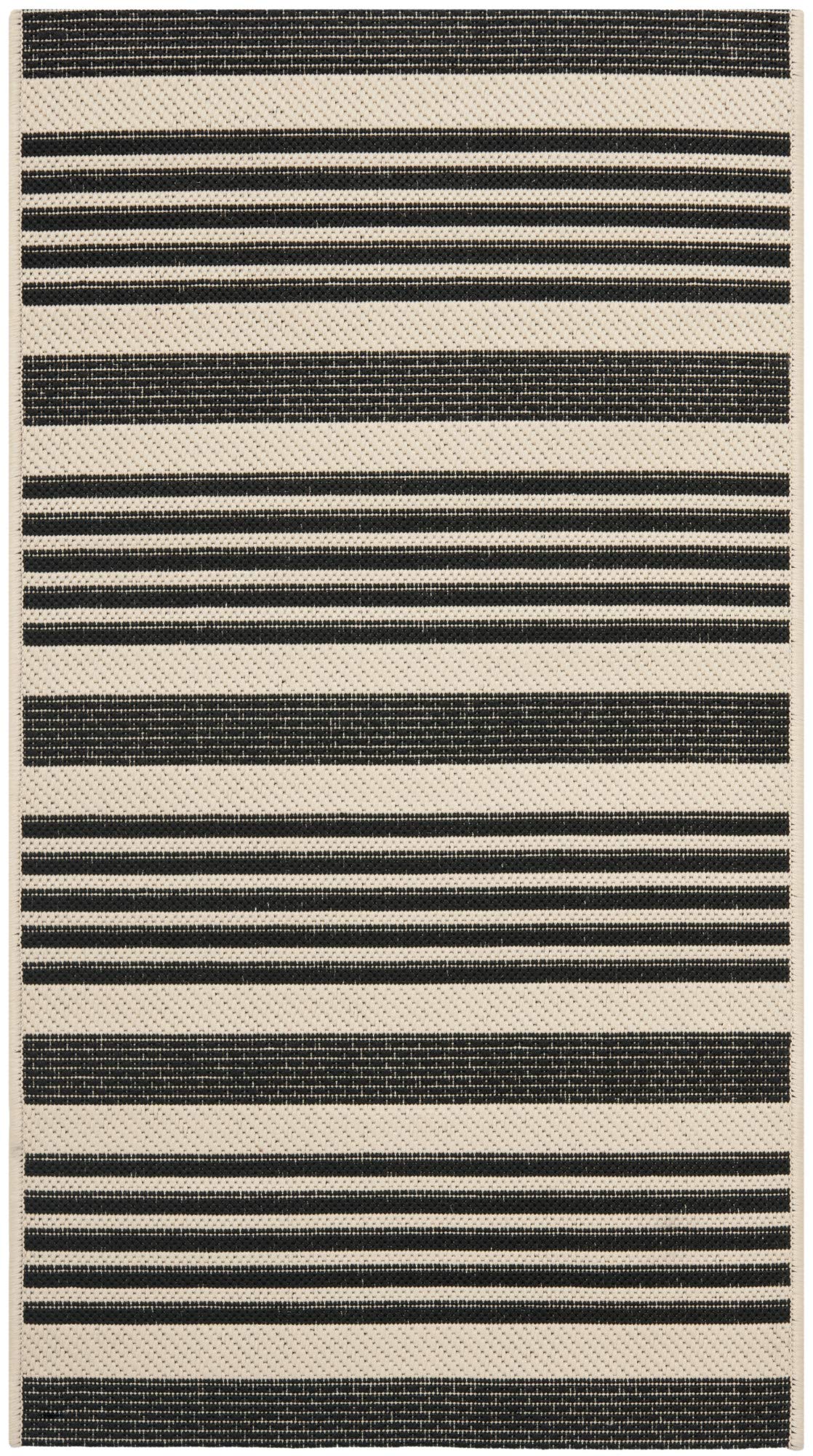 SAFAVIEH Courtyard Collection Accent Rug - 4 x 57, Black & Bone, Stripe Design, Non-Shedding & Easy Care, Indoor/Outdoor & Was