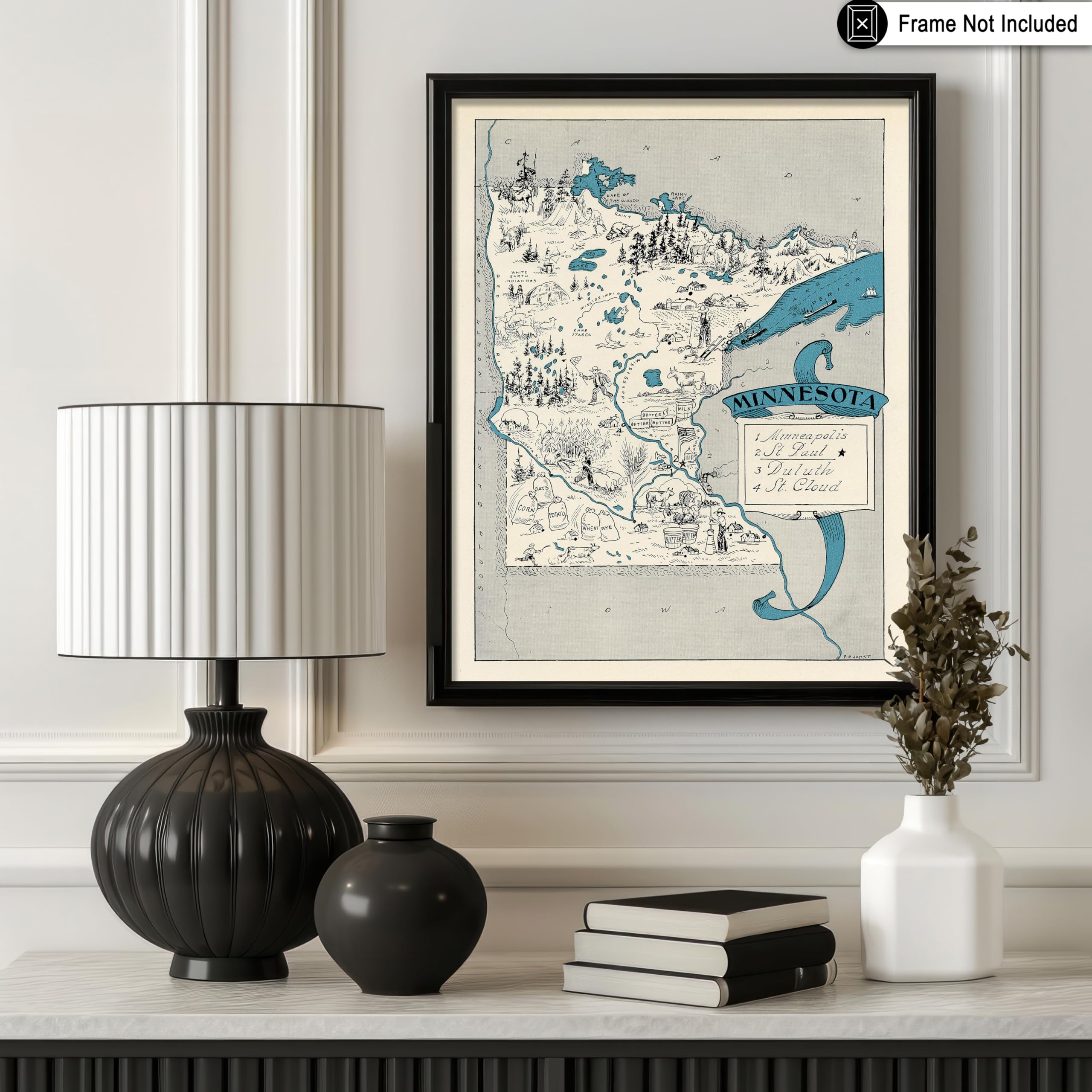 Poster Master Vintage Map Poster - Retro Minnesota Map Print - Minnesota State Map Art - Gift For Teacher, Student, Travel Lover