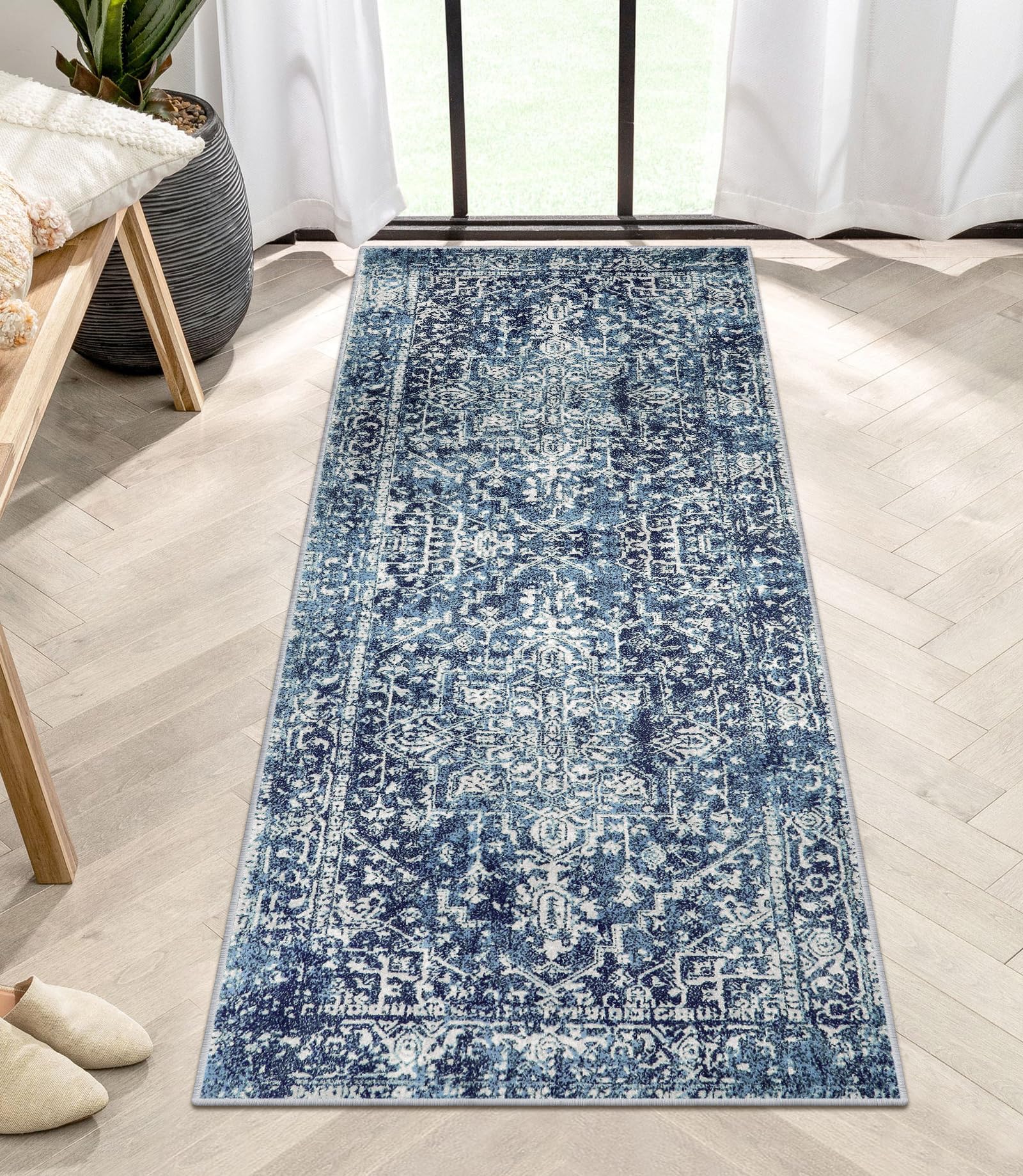 Morebes Washable Kitchen Runner Rug, 2x5 Bathroom Runner Rug Non Slip, Vintage Medallion Hallway Rug Runner, Non-Shedding Soft C