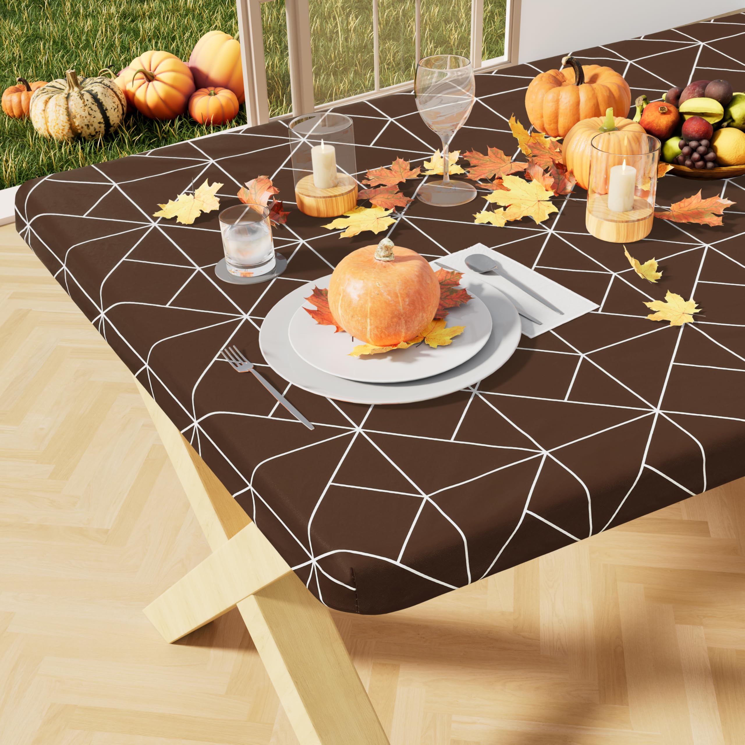 misaya Rectangle Vinyl Tablecloth, 6 Foot Elastic Fitted Table Cover with Flannel Backing, 100% Waterproof Plastic Table Cloth f