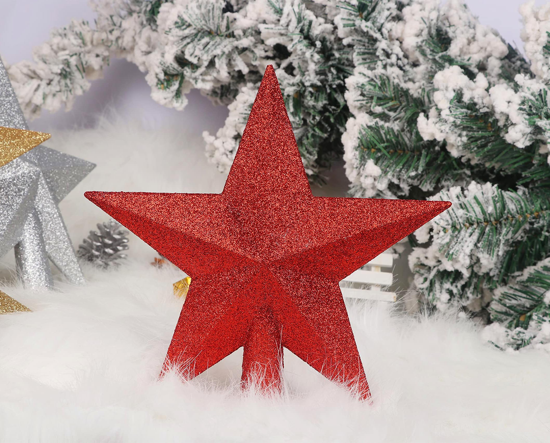 YYCRAFT Glitter Star Tree Topper 8 Inch Christmas Decoration-8,Red