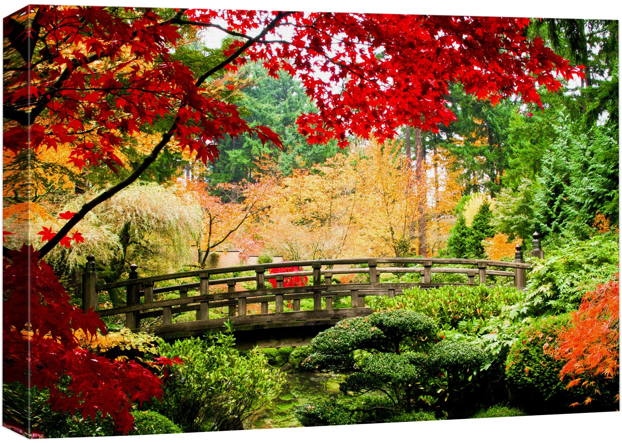 Wall26 Canvas Print Wall Art Asian Style Bridge In Autumn Fall Forest Nature Wilderness Photography Modern Art Rustic Scenic Col