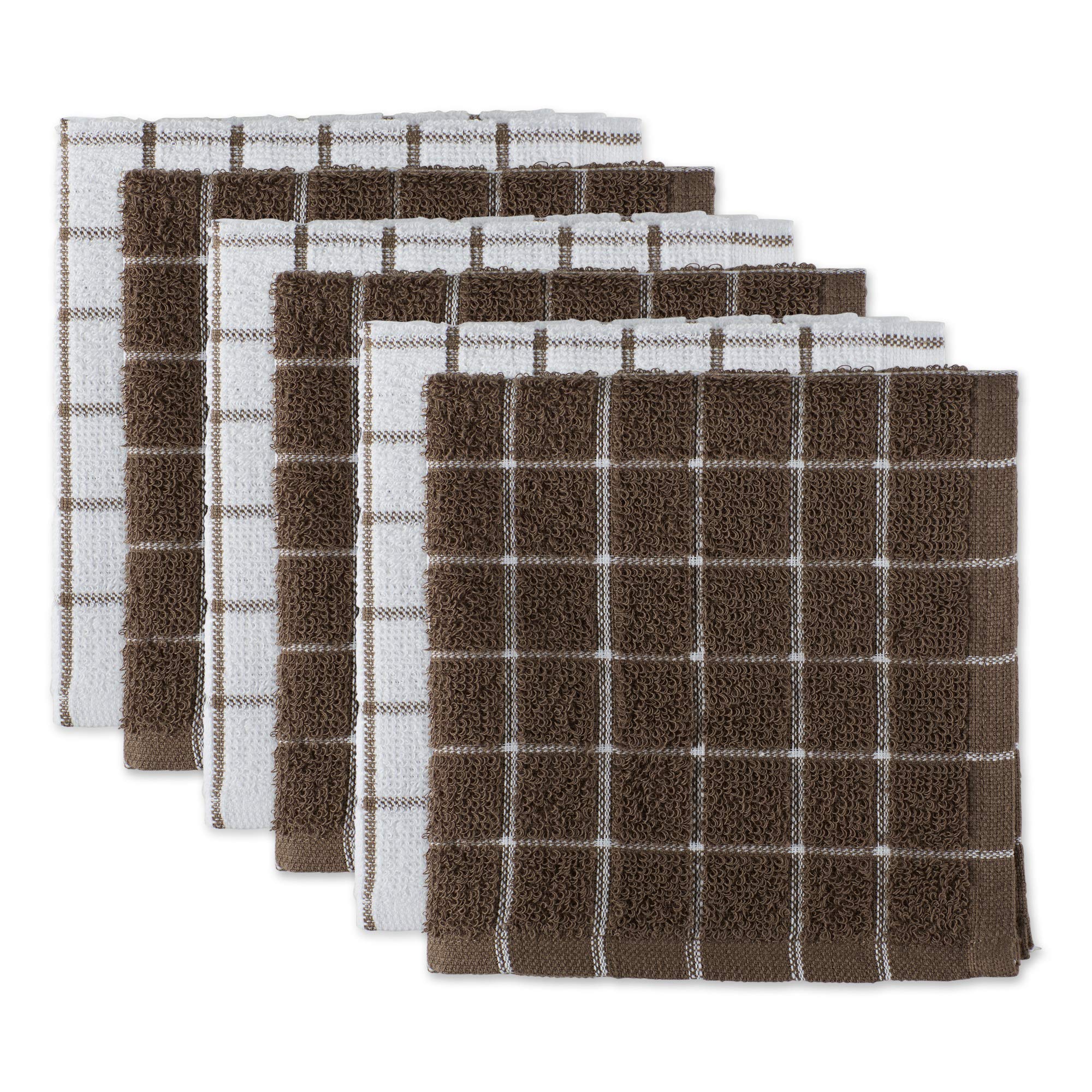 Dii Basic Terry Collection Windowpane Dishcloth Set, 12X12, Brown, 6 Piece