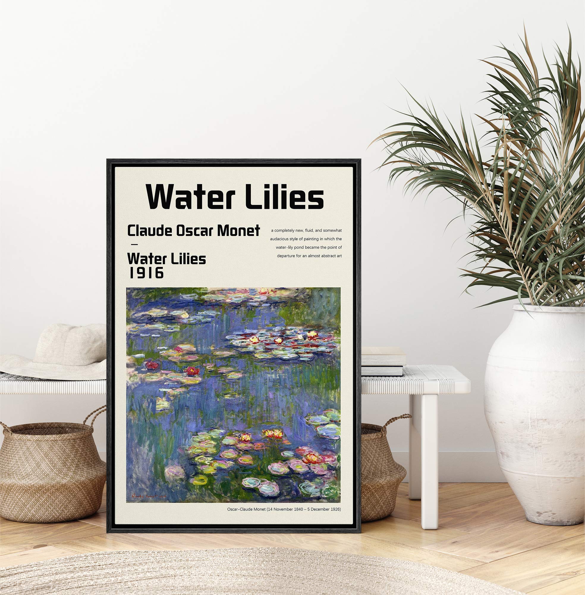 Idea4Wall Framed Canvas Print Wall Art Water Lilies Master Artist Claude Monet Nature Wilderness Oil Painting Impressionism Trad