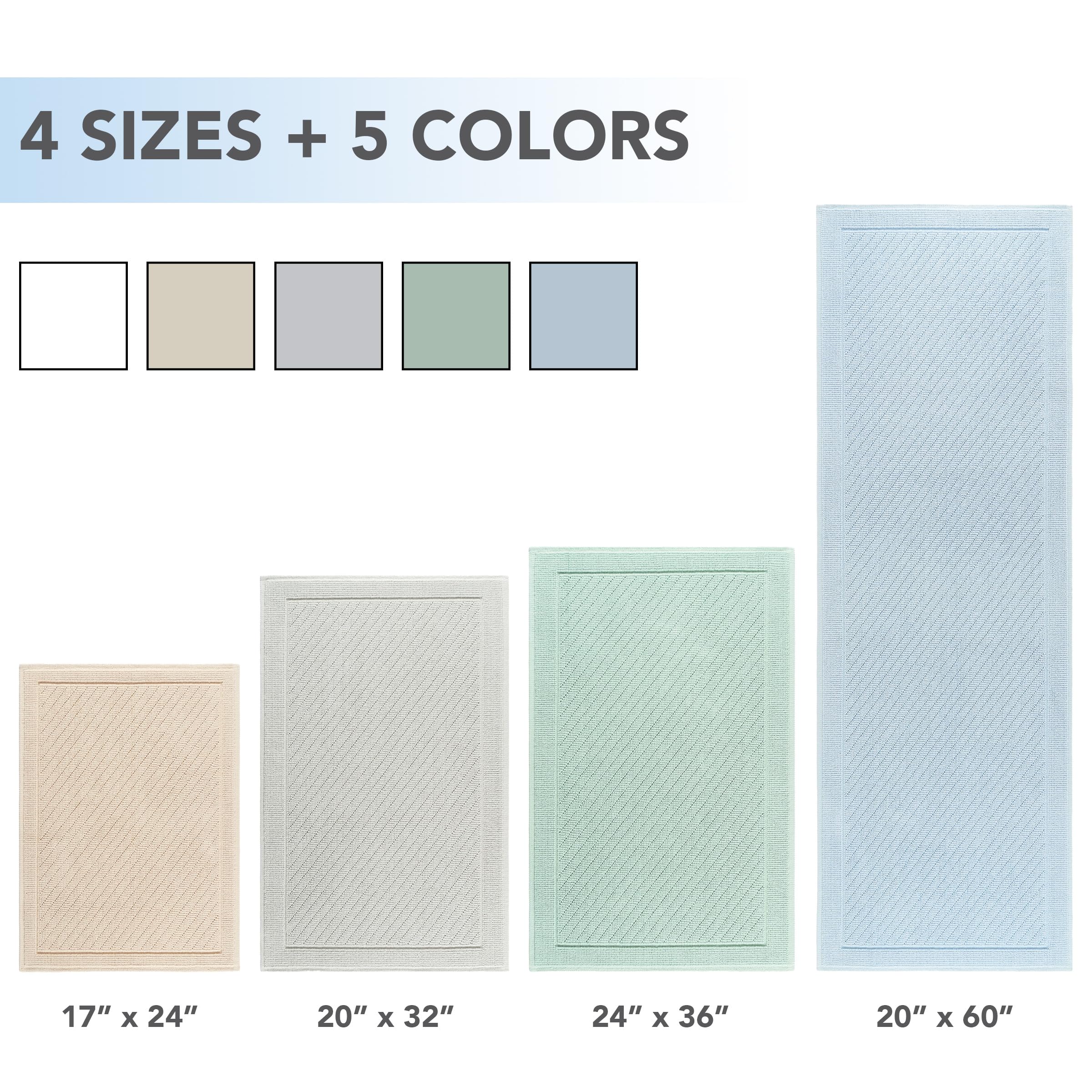 Arkwright 100% Cotton Bathroom Rug - High Absorbent Stylish Textured Woven Design Bath Mat, Slip Resistant Backing For Shower An