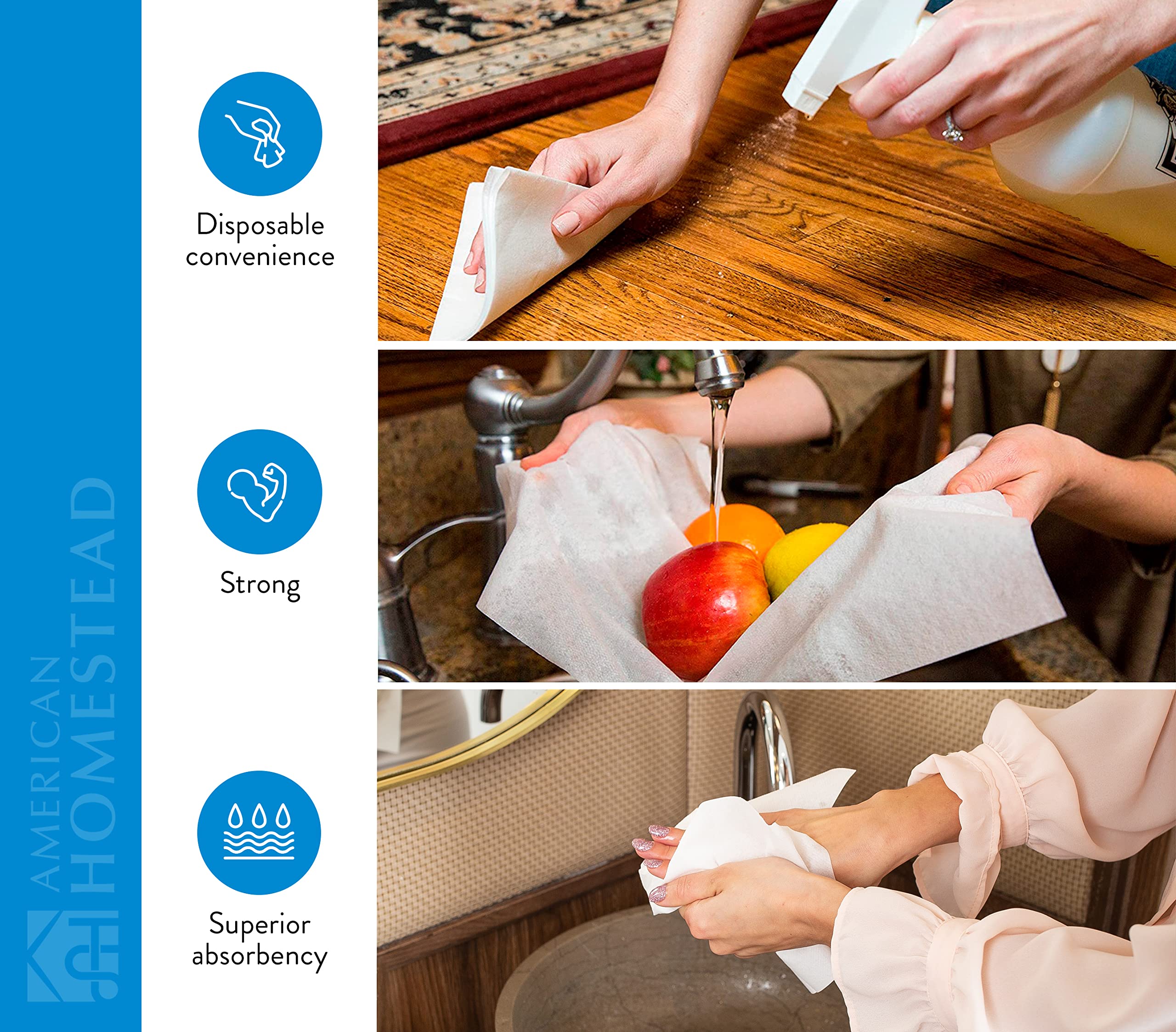 AH AMERICAN HOMESTEAD Disposable Paper Hand Towels for Bathroom - Guest Napkins Linen Like Feel - Ideal for Wedding Reception or Dinner Party 100 Count - Quilted Soft - Large 15.5'' x 12'' (White)