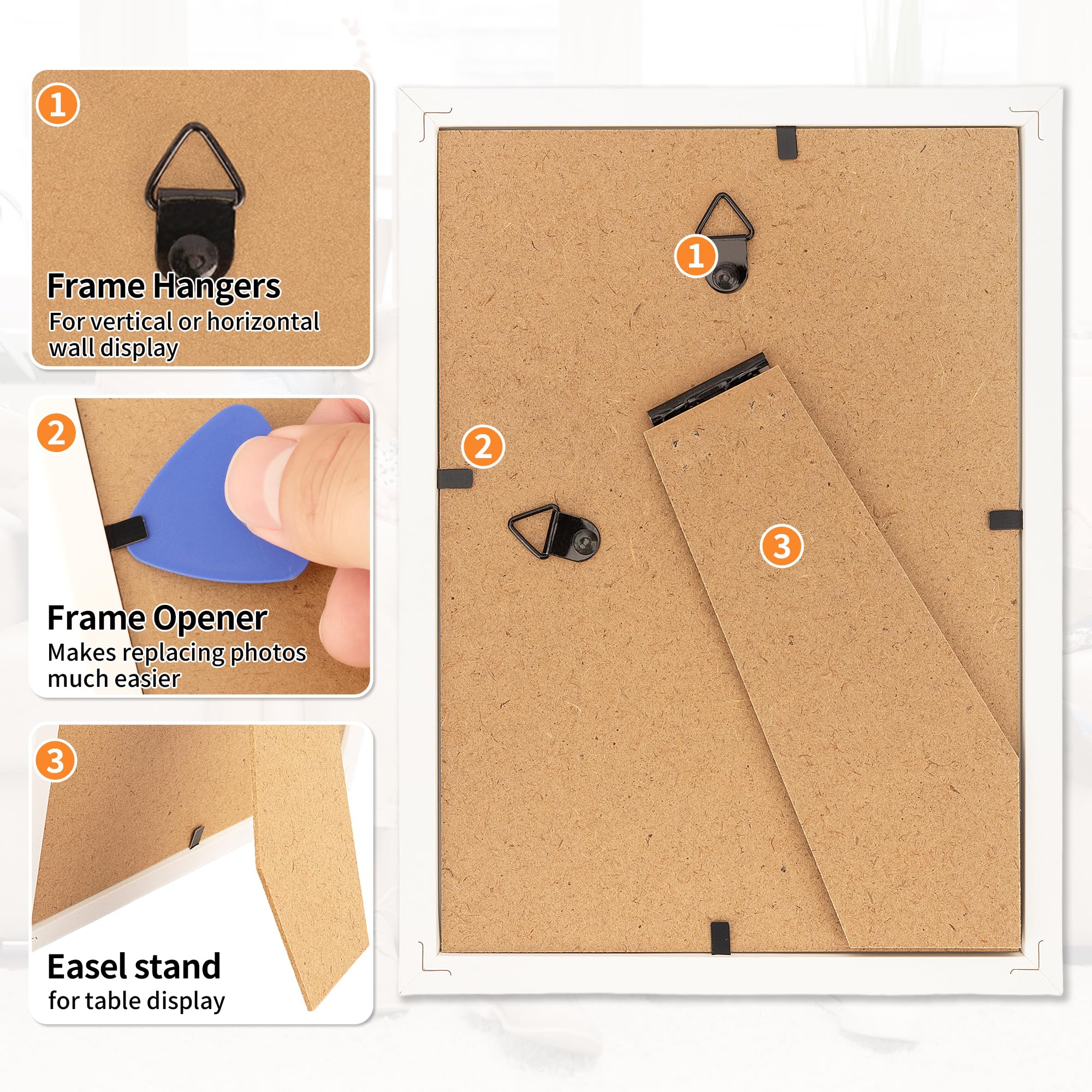 HOMERHYME 4x6 Picture Frames Set of 8, White Photo Frames for Gallery Wall Mounting or Table Display, Collage Frames with Clear