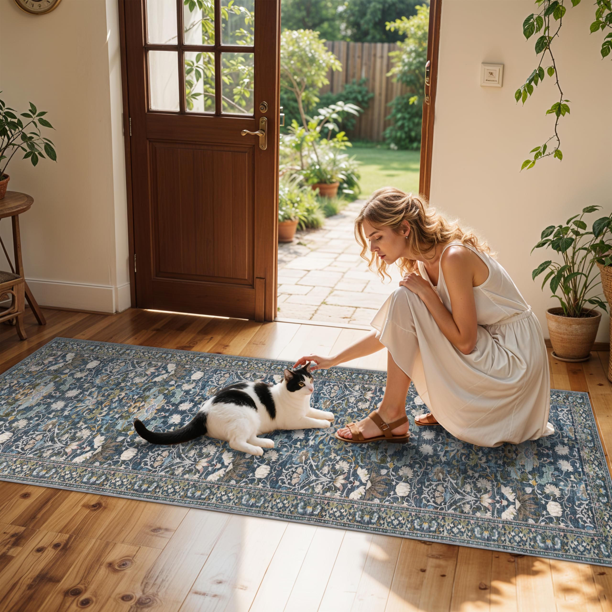 Washable 2x8 Hallway Runner Rug: Vintage Water-Resistant Kitchen Entryway Rug Ultra Soft Living Room Bedroom Carpet Non Slip Ind