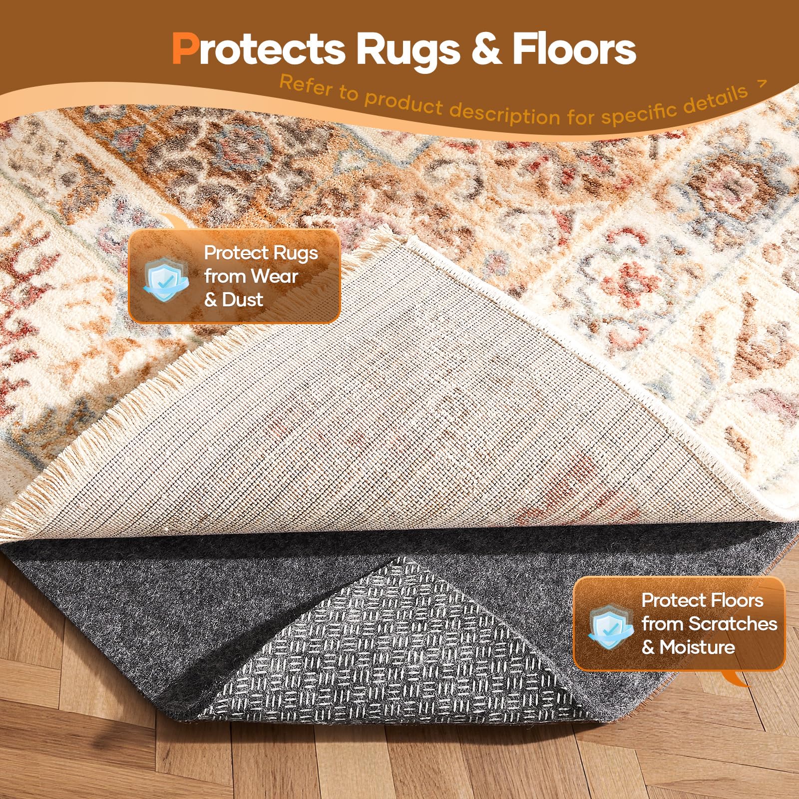 Veken Non Slip Cushioned Runner Rug Pad Gripper 2x8 Ft, Felt and Silicone Backing, 1/8 Thick Carpet Liner for Hardwood Floors an
