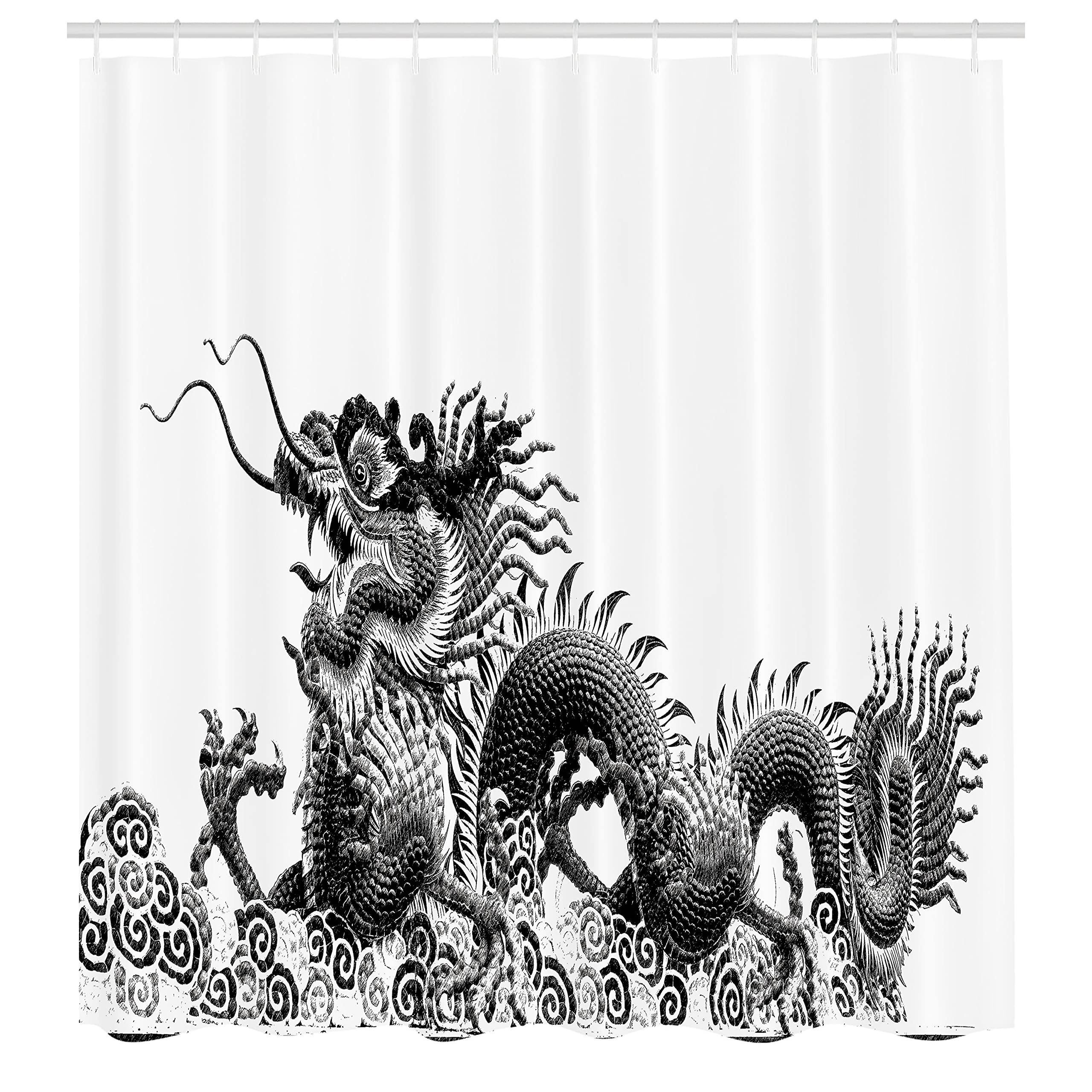 Ambesonne Dragon Shower Curtain, Traditional Chinese Dragon Symbolize Strength And Luck Powers Fantasy Graphic, Cloth Fabric Bat