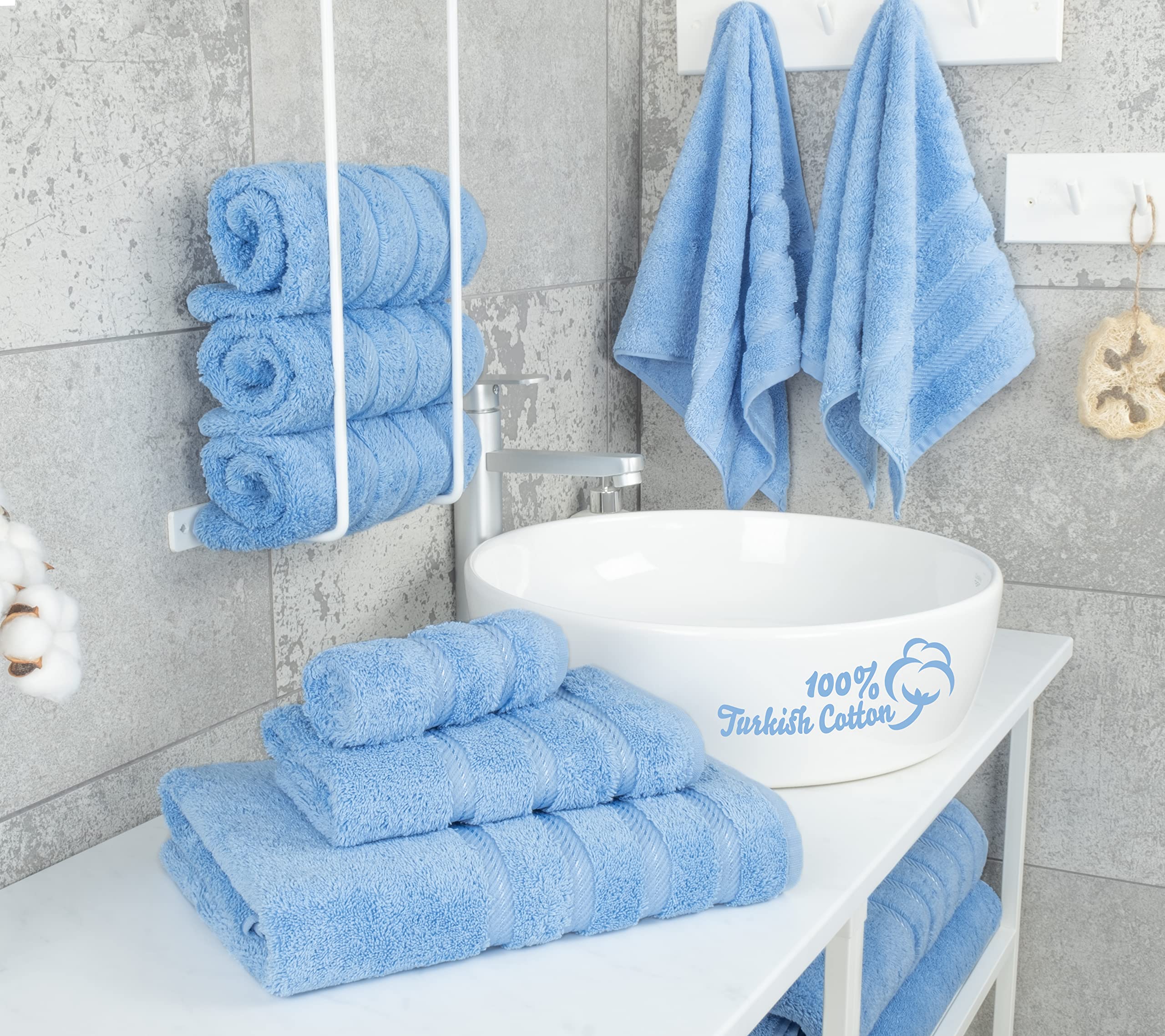 American Soft Linen 6 Piece Towel Set  2 Bath Towels 2 Hand Towels 2 Washcloths  100% Turkish Cotton Towels for Bathroom  Sky Blue Towel Sets