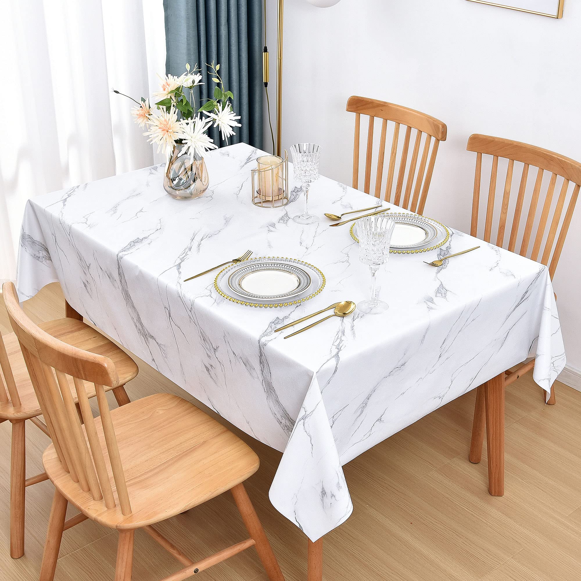 Lohascasa Vinyl Tablecloth For Rectangle Tables, Waterproof Pvc Plastic Table Cloth Covers, Oilcloth Wipeable Tablecloths For 9F