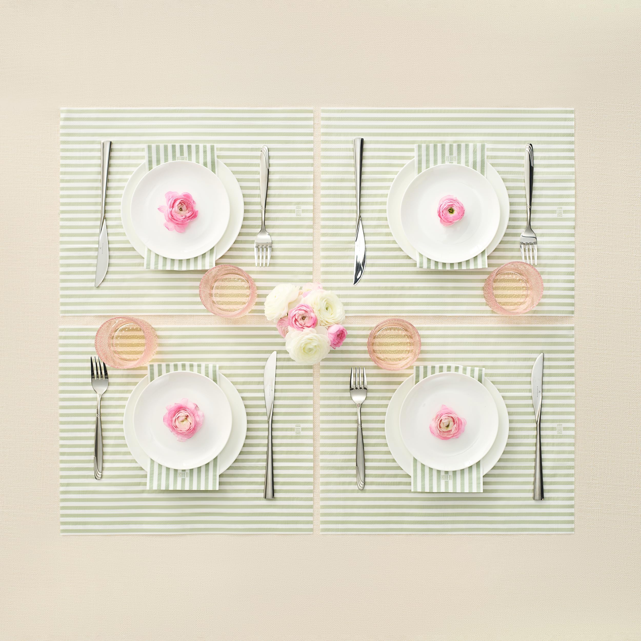 Tonal Striped Disposable Napkin Set in Green, 50 Pieces