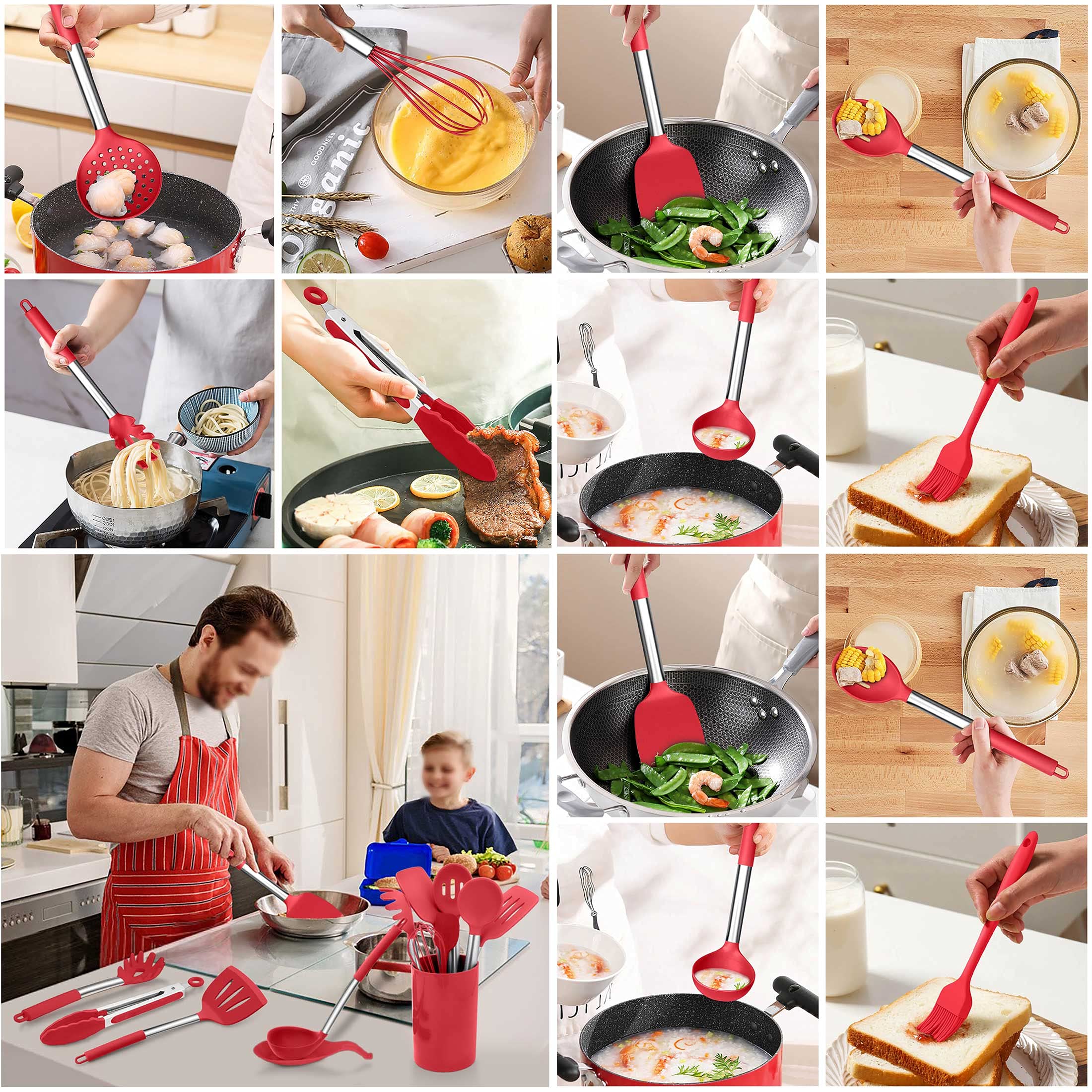 Lianyu Kitchen Cooking Utensils Set, 35-Piece Silicone Cooking Utensils Spatula Set With Holder, Non-Stick Heat Resistant Cookwa