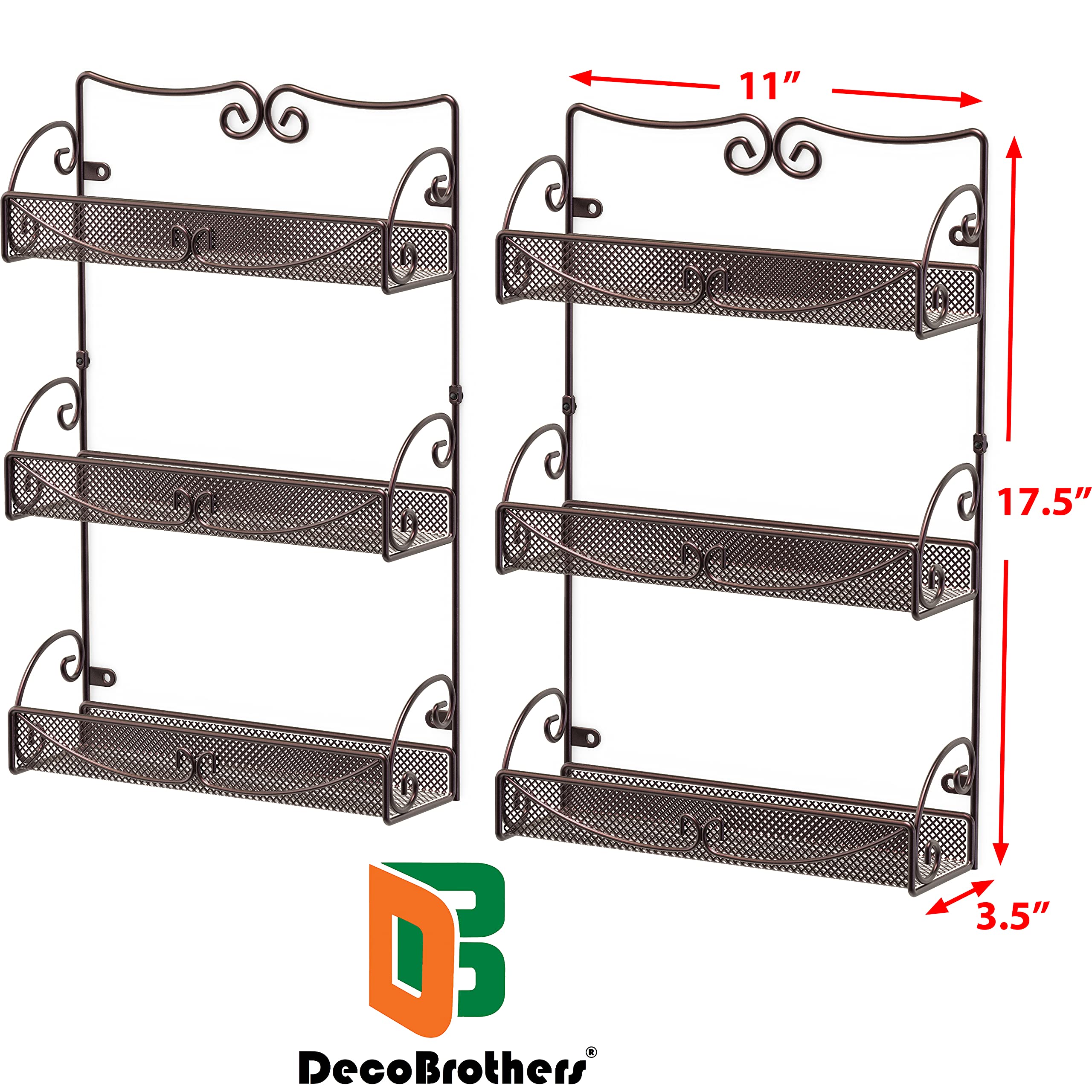 2 Pack - DecoBros 3 Tier Wall Mounted Spice Rack, Bronze