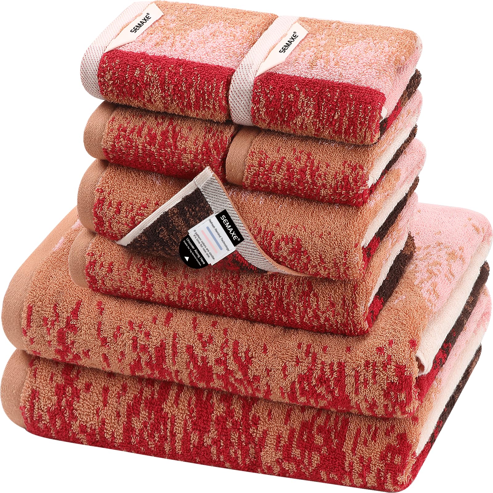 Semaxe Bath Towel Set, 100% Cotton Towels With Hanging Loops And Nano-Bio Lifecycle Labels, 8 Piece Towel Set Include 2 Bath Tow