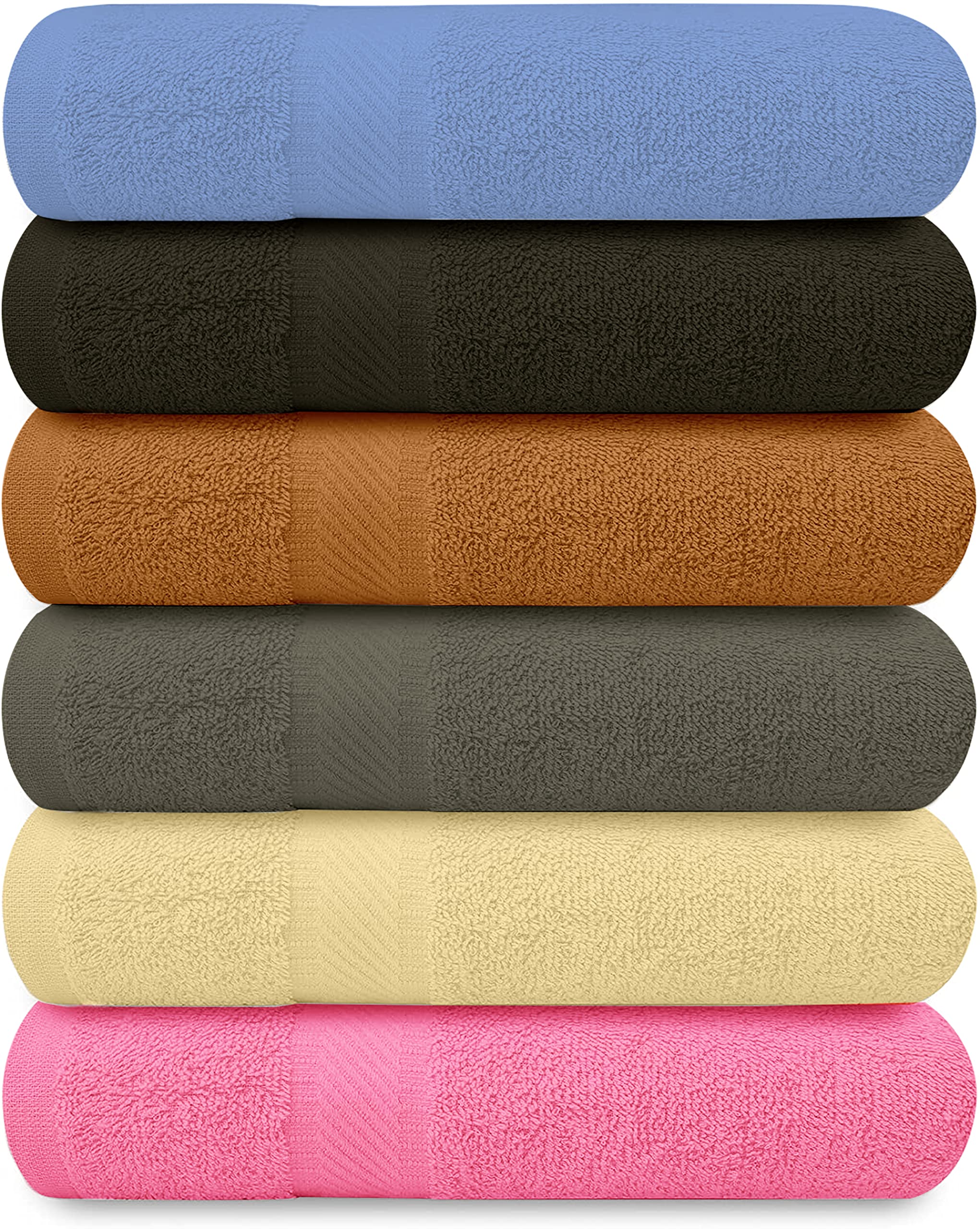 Quba Linen 100% Cotton Bath Towels-27X54Inch - 6 Pack Shower Towels - Light Weight, Ultra Absorbent Towels For Bathroom (Multi C