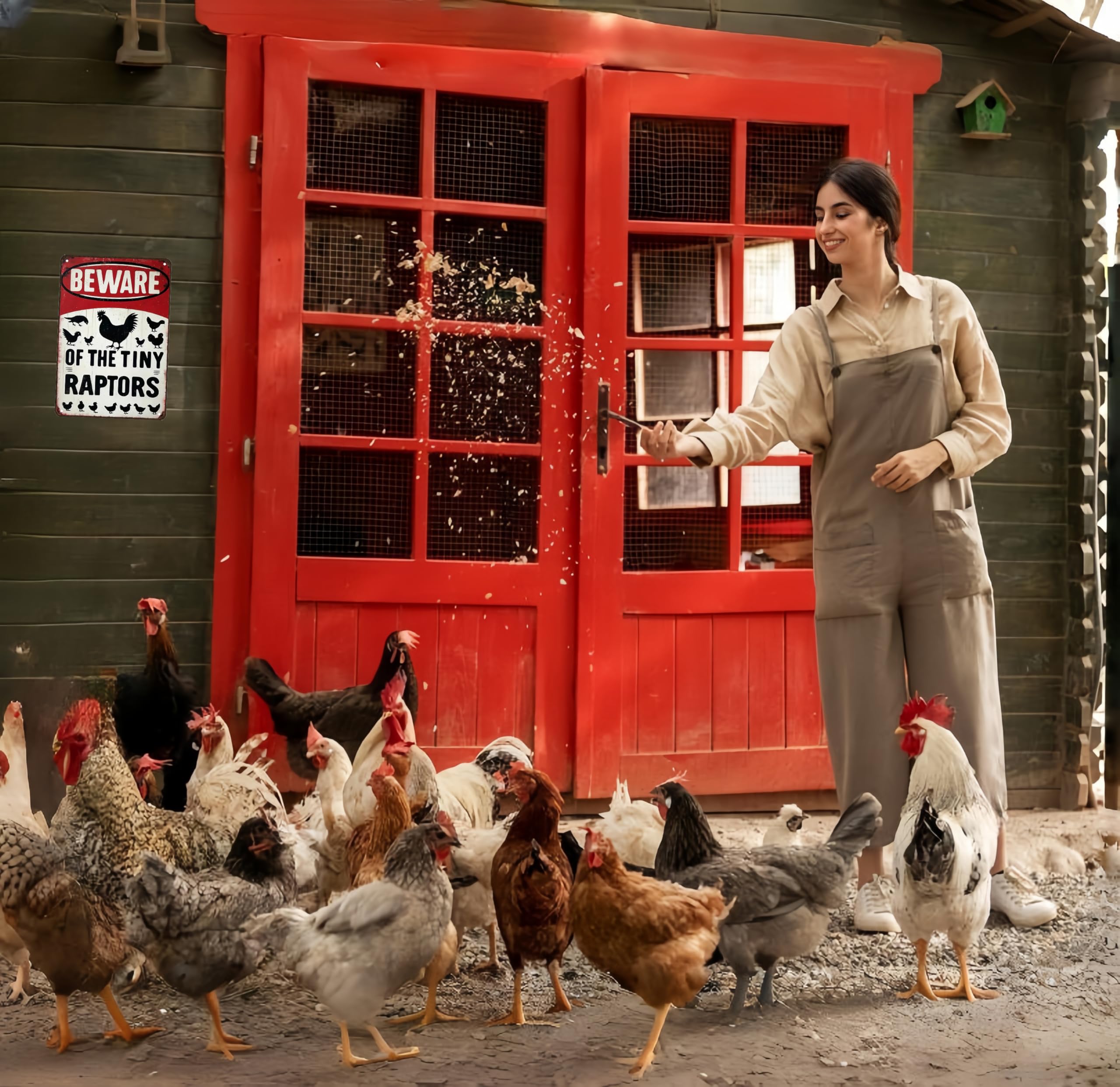 Funny Gifts for Women Chicken Lovers Farm Enthusiasts Beware of The Tiny Raptor Chicken Tin Sign for Chicken Coop Farm Kitchen G