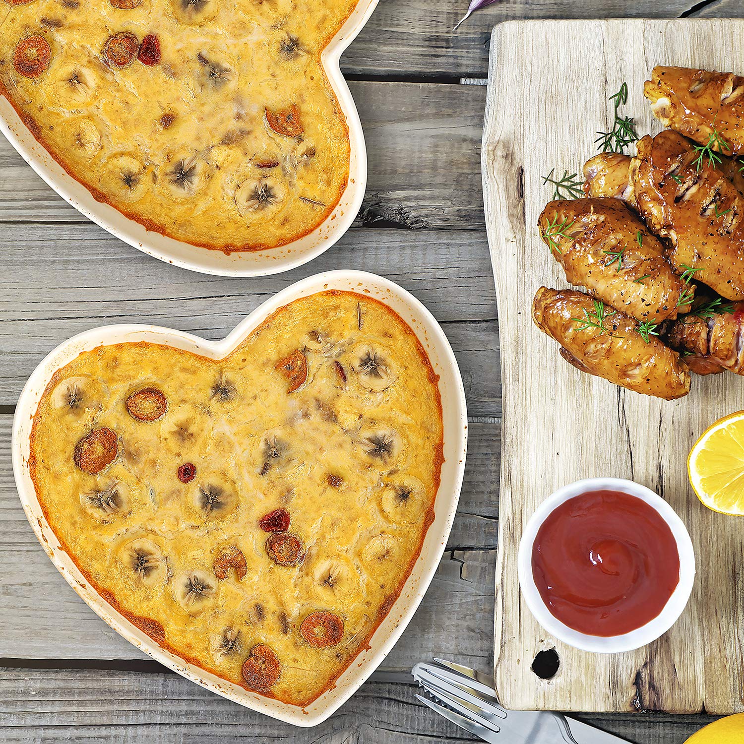 Keponbee Heart Bowls Porcelain 2 Pcs White Heart-Shaped Bowl Dessert Bowls/Salad Bowl 7 Inch, 20 Oz