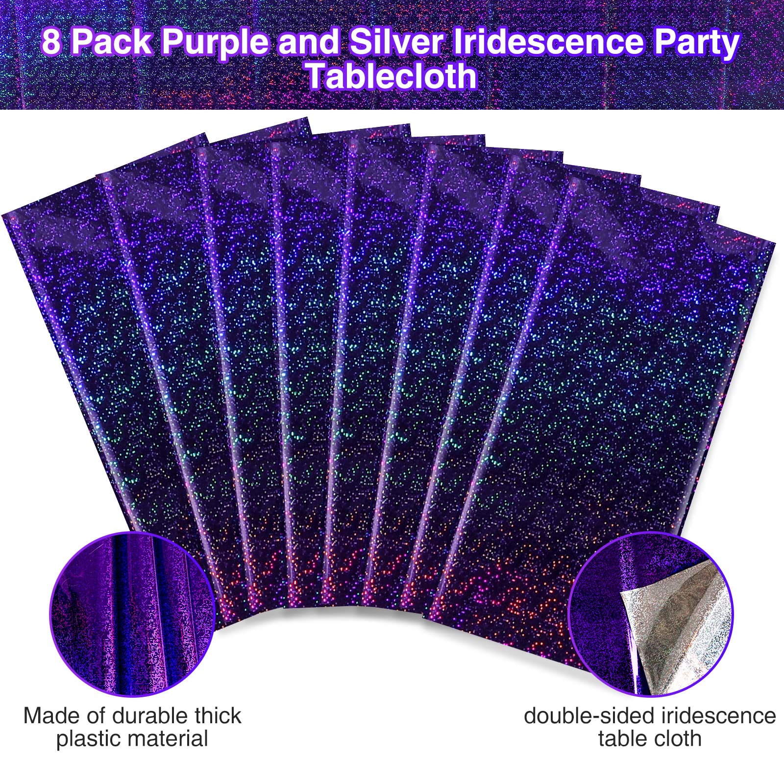 8 Pack Iridescence Plastic Tablecloths Shiny Disposable Laser Rectangle Table Covers Holographic Foil Tablecloth Iridescent Part
