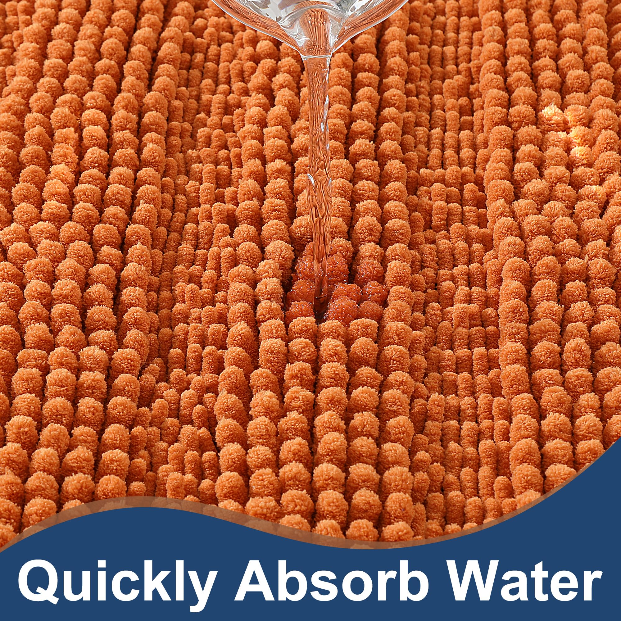 Non Slip Thick Shaggy Chenille Burnt Orange Bathroom Rug Sets 2 Piece, Thickened Hot Melt Rubber Bottom Bath Mats For Bathroom,