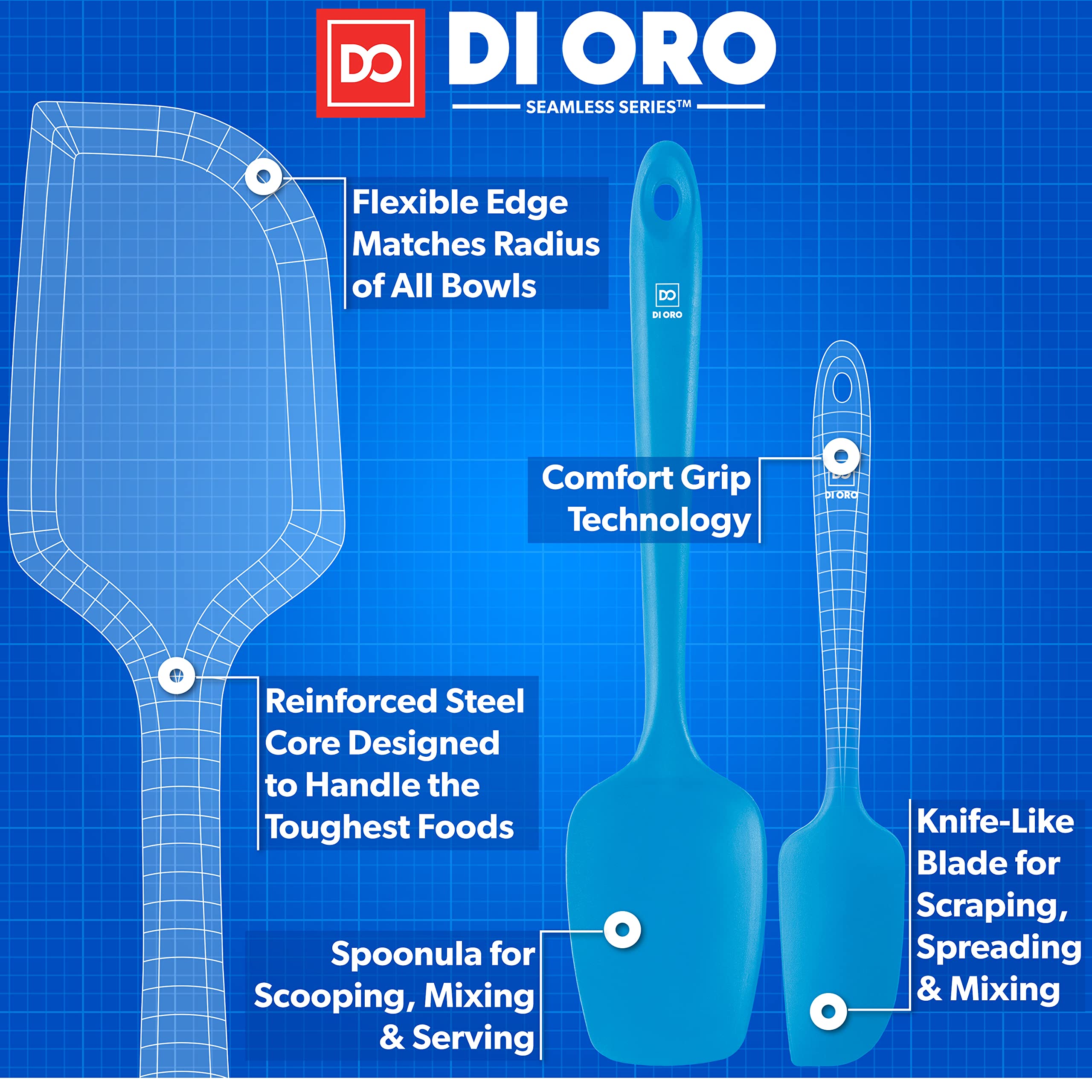Di Oro Silicone Spatula Set - Rubber Kitchen Spatulas For Baking, Cooking, & Mixing - 600F Heat-Resistant & Bpa Free Silicone Sc