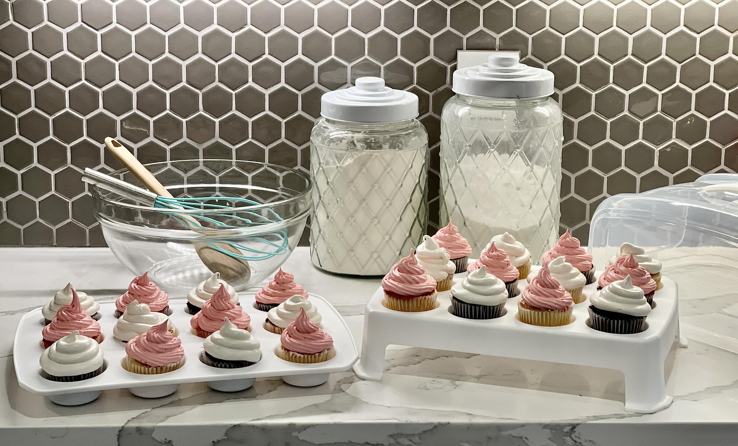 Top Shelf Elements Cupcake Carrier, Fashionable White Cupcake Holder Carries 24 Standard-Size Cupcakes, Durable Muffin Traveler