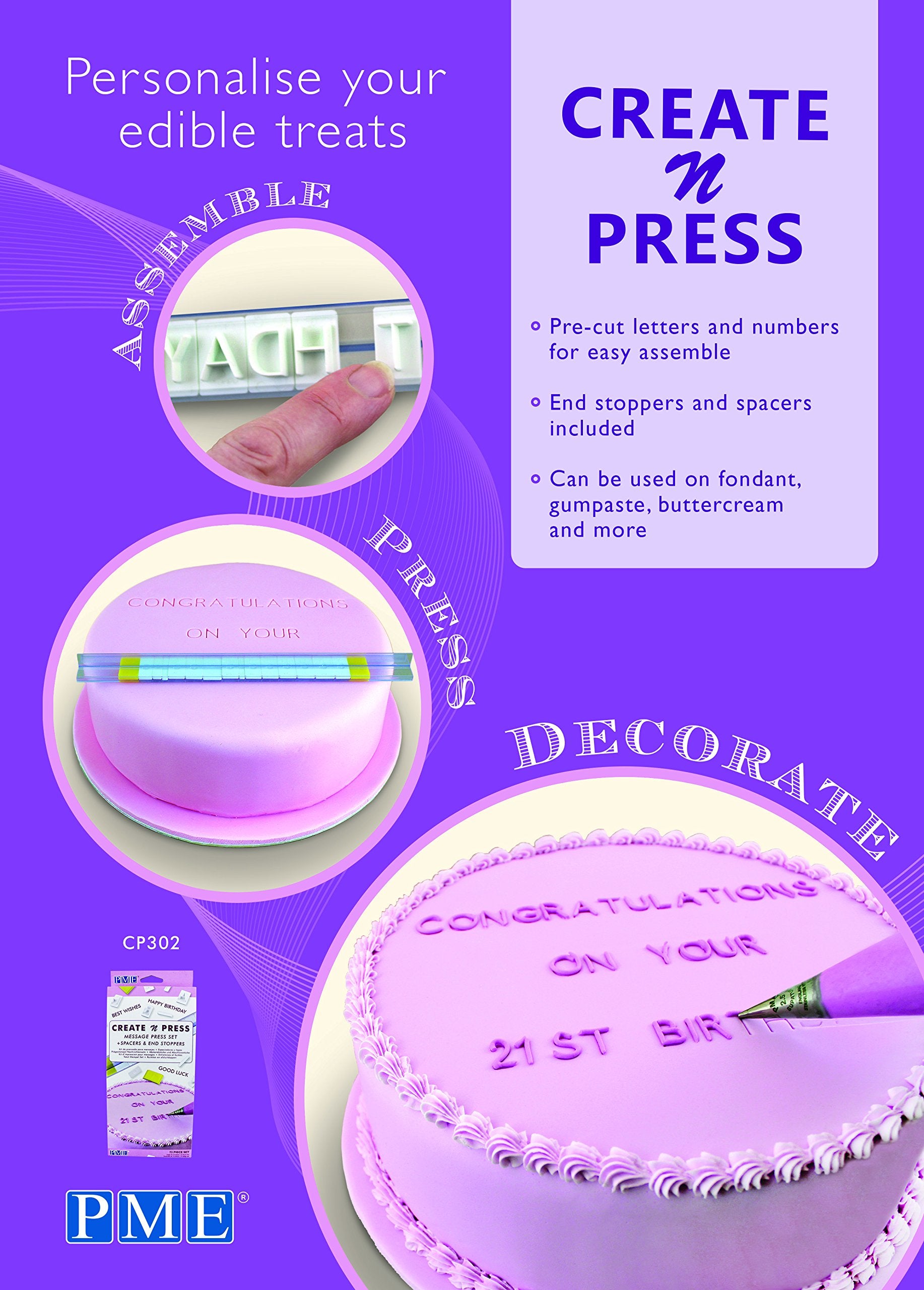 Pme Message Press Set For Cake Decorating, Standard, White