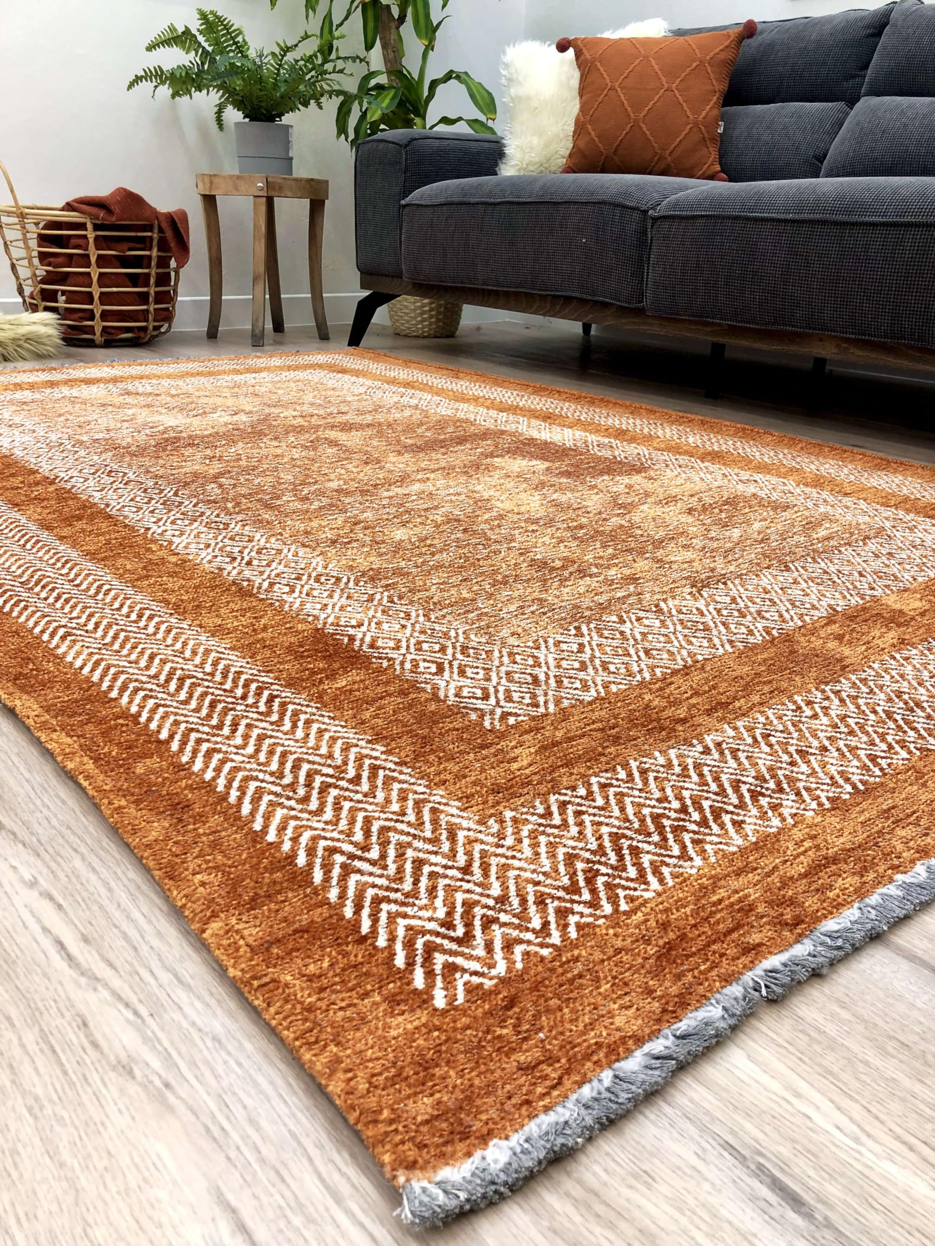 Alfa Rich 4x6 Burnt Orange Washable Area Rugs for Living Room Bedroom Kitchen Cotton Decor Rug