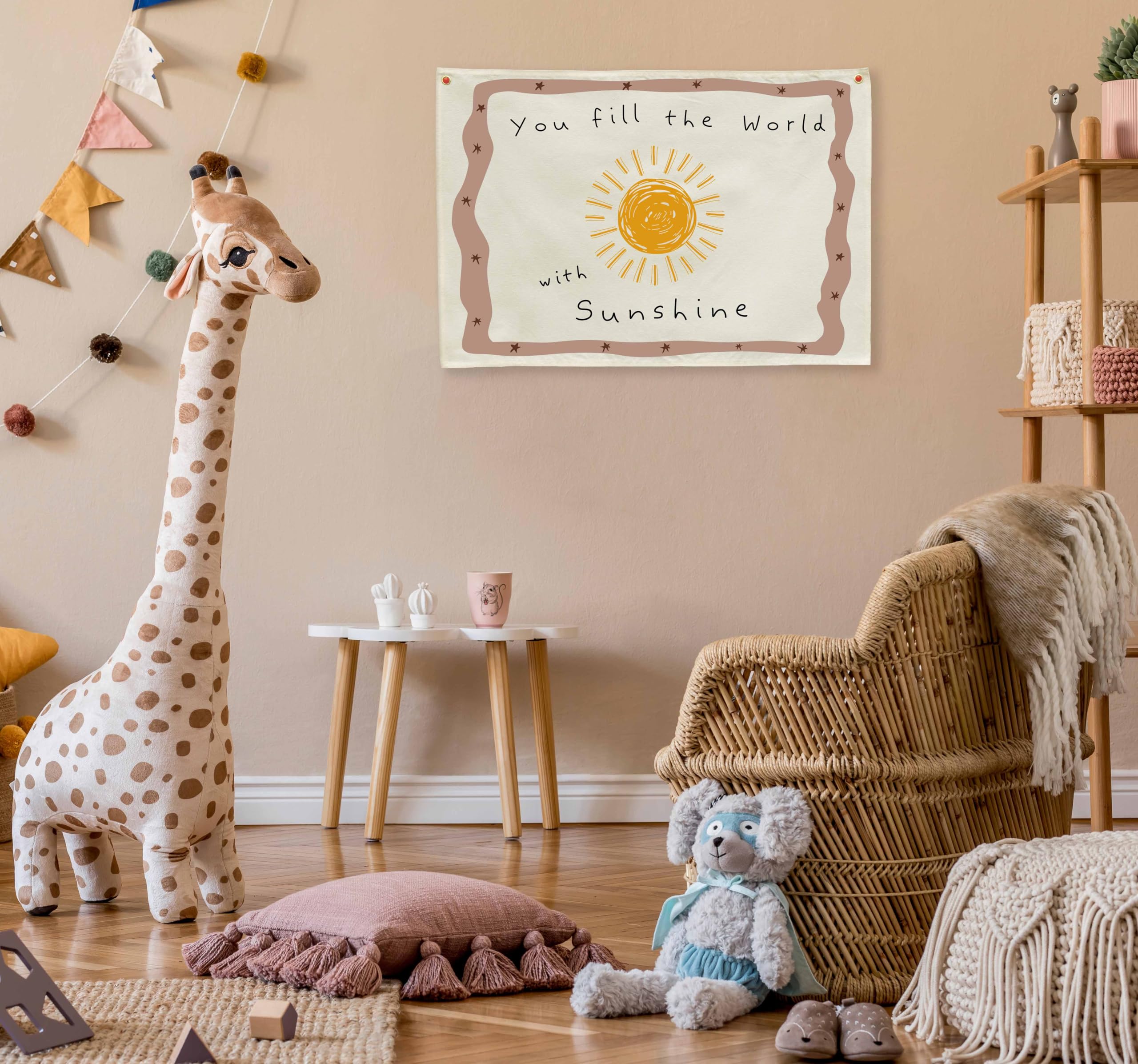 Positive Toddler Kids Growth Stuff for Nursery Bedroom Playroom Above Crib Wall Decor Hanging Rectangular Banner Poster Flag Sig