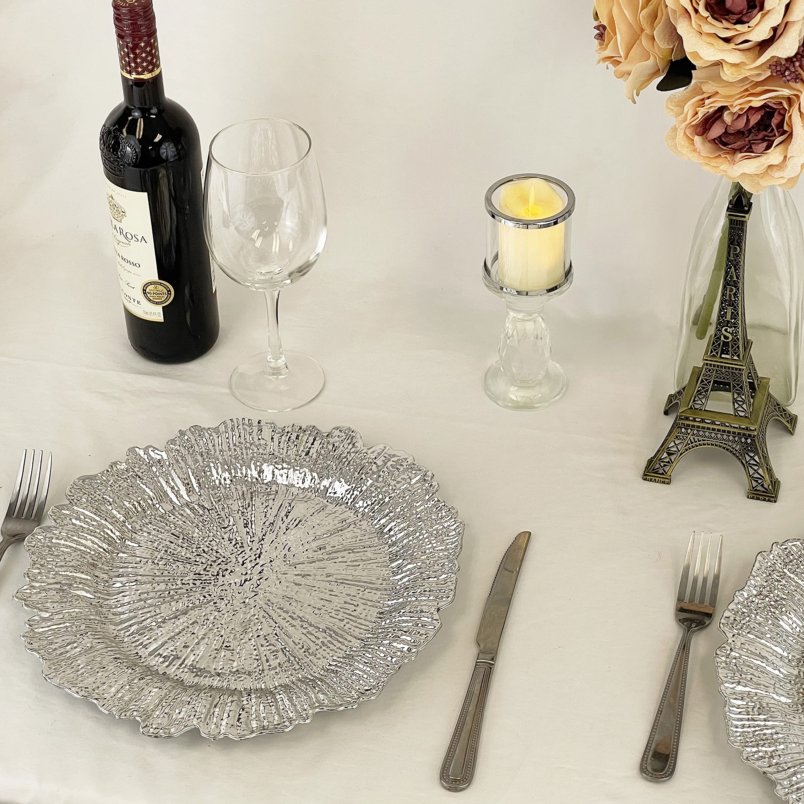 allgala 13-Inch 6-Pack Heavy Quality Round Charger Plates-Reef Silver-HD80332