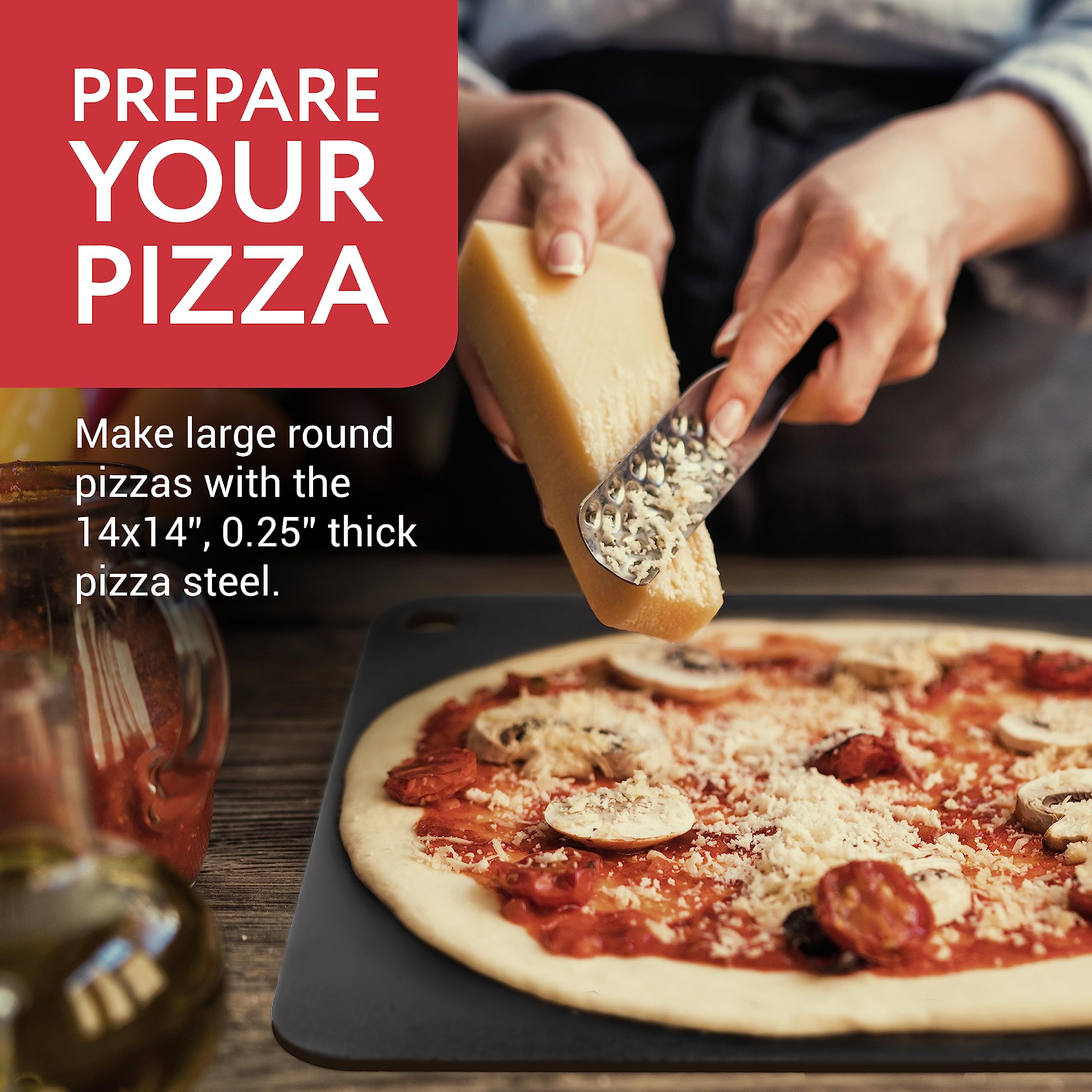 Impresa Pizza Steel For Oven - Durable Steel Platform With Finger Hole For Baking Pizza And Bread - 14X14 Inches - Great Alterna