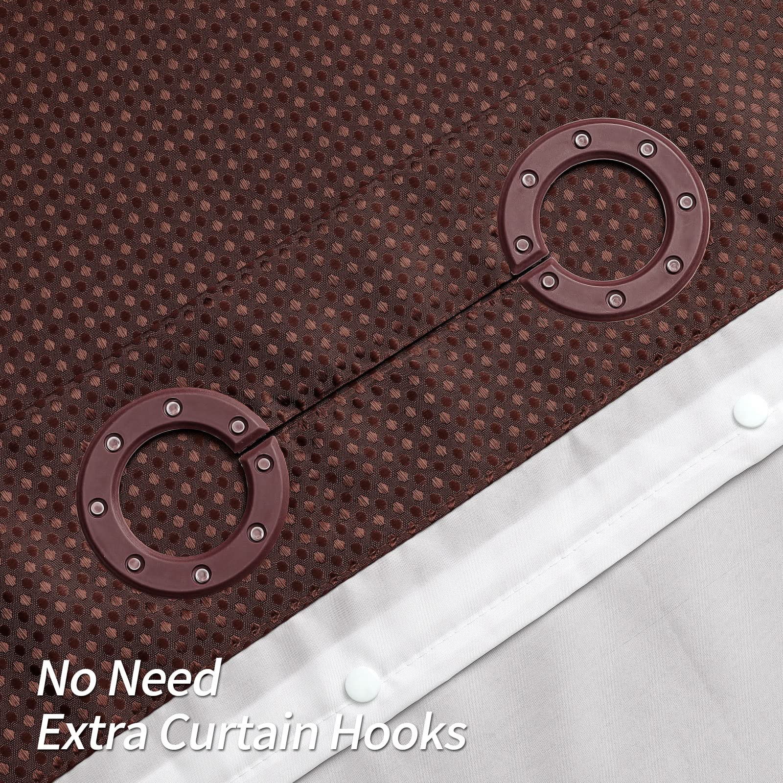 Mitovilla Brown Waffle Small Stall Shower Curtain 36 X 74, No Hooks Required Half Size Narrow Fabric Shower Curtain Set With Sna