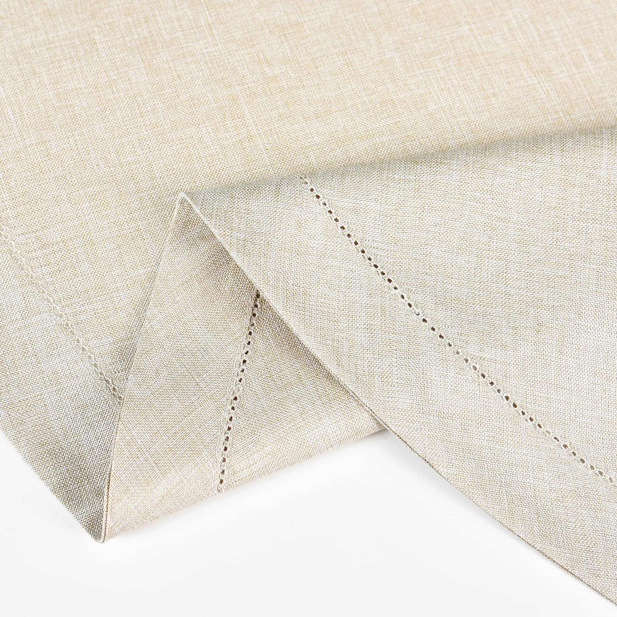 Newisher Farmhouse Oval Hemstitch Border Tablecloth Neutral Faux Linen Table Cloth Rustic Solid Beige Table Cover For Dining Kit