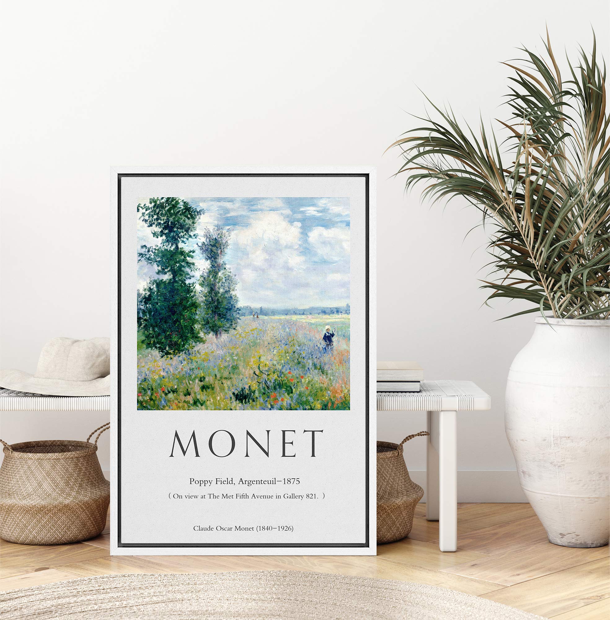 Idea4Wall Framed Canvas Print Wall Art Poppy Field, 1875 Master Artist Claude Monet Nature Wilderness Oil Painting Impressionism