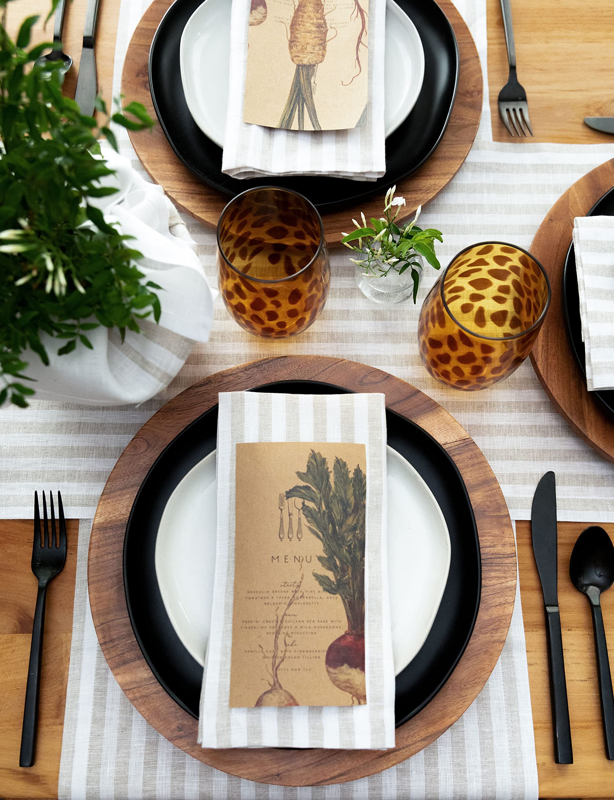 Solino Home Stripe Linen Dinner Napkins 20 X 20 Inch - 100% Pure Linen Natural And White Cloth Napkins Set Of 4 - Amalfi Stripe,
