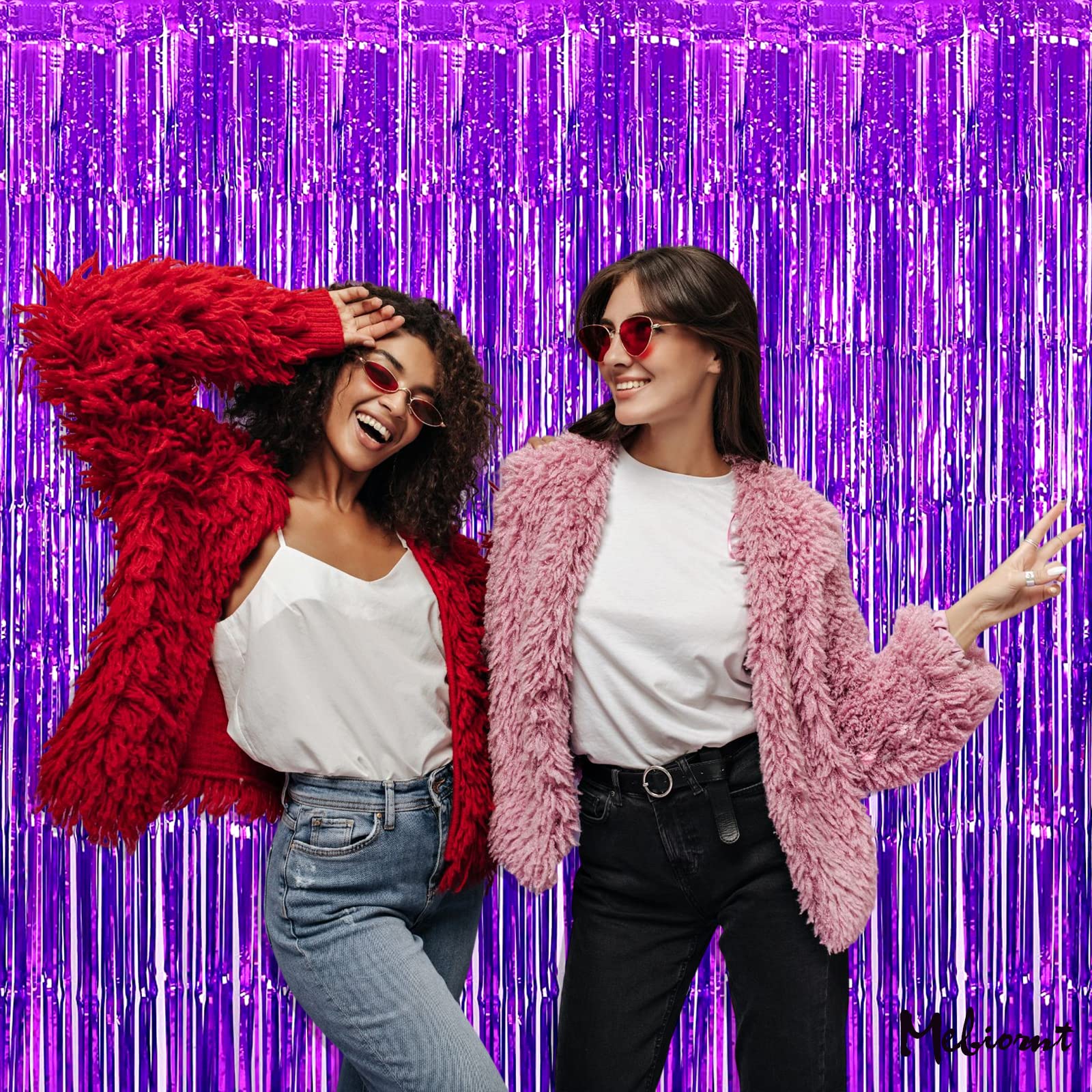 4 Pack Purple Fringe Curtain Backdrop  3.2Ft x 8.2Ft Metallic Tinsel Foil Fringe Streamers Curtains Background for Photo Booth Birthday Wedding Baby Shower Party Thanksgiving Christmas Decorations