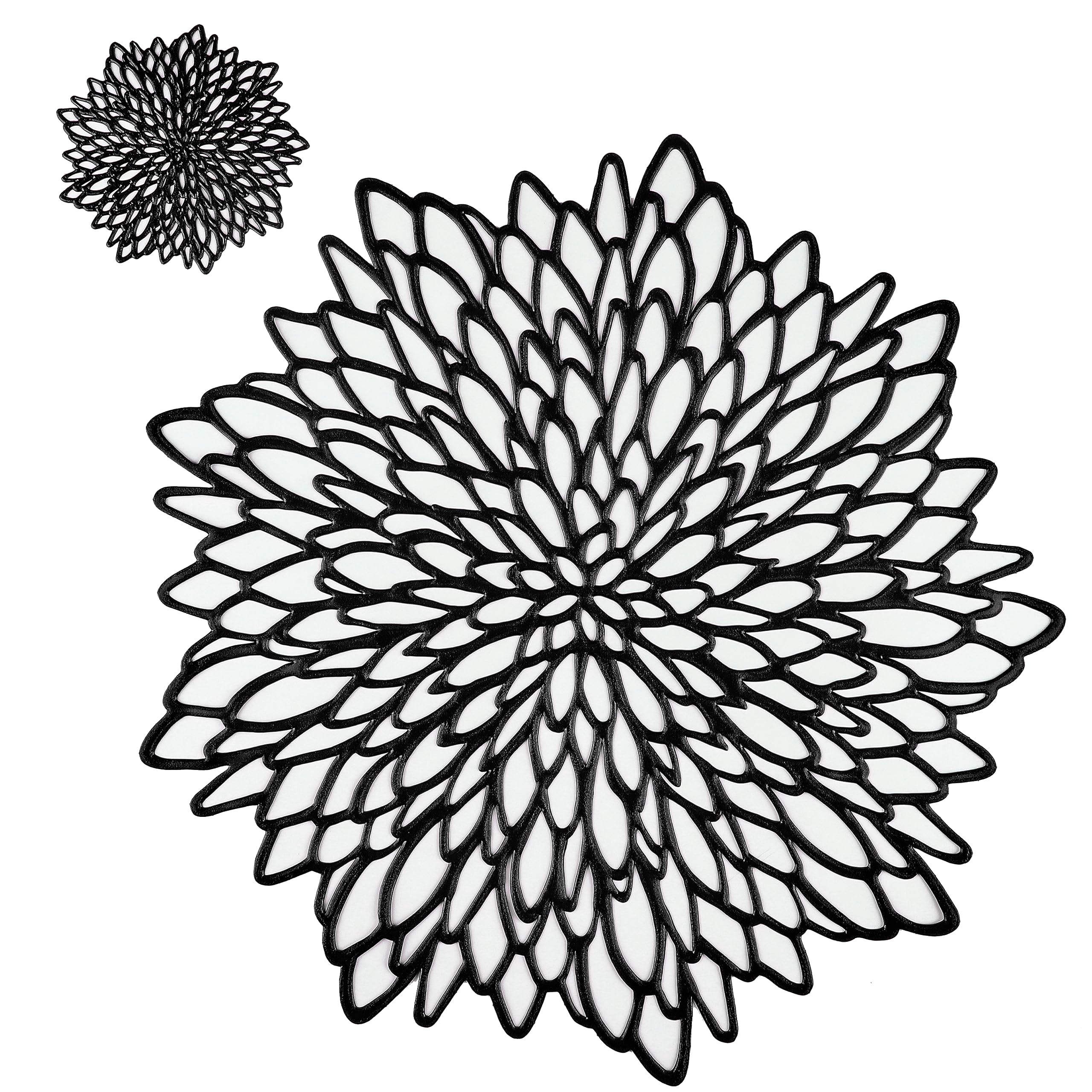 Pairs Of 18 Black Placemats & Coasters 36 Pcs Matching Washable Pressed Vinyl Laser Cut Dining Table Mats Round Floral Charger D
