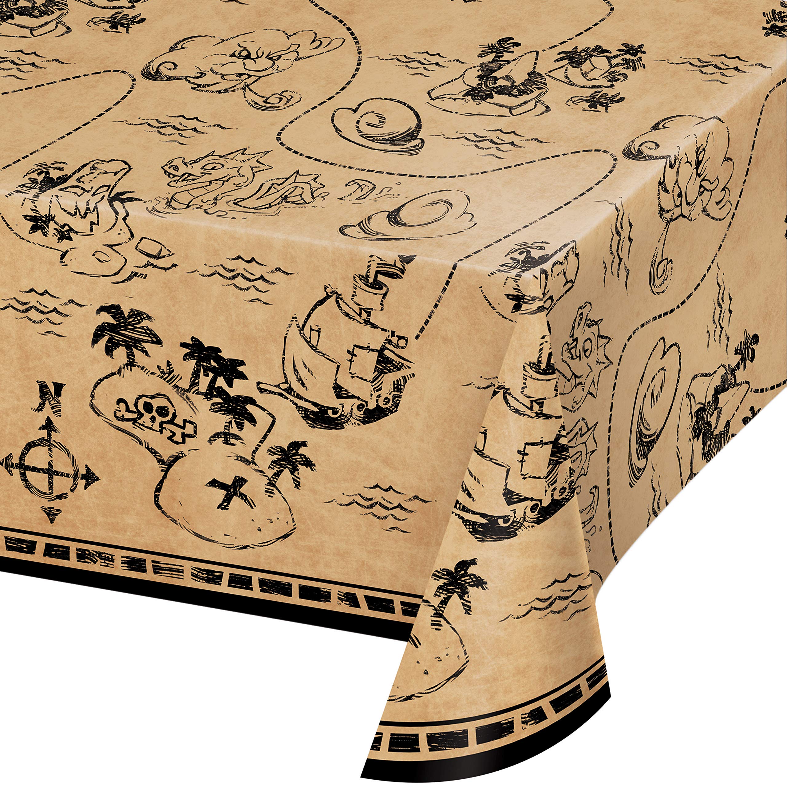 Creative Converting Treasure Island Pirate Plastic Tablecloth, 1 Ct Multi Color, 22''