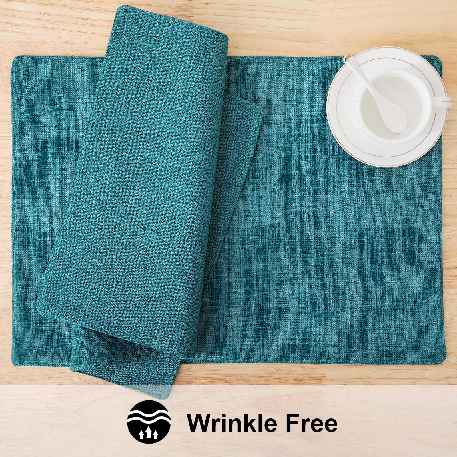 Homing Teal Cloth Easter Placemats Set Of 6 - Cotton Linen Blend Washable Spring Dining Table Mats For Easter, Indoors & Outdoor