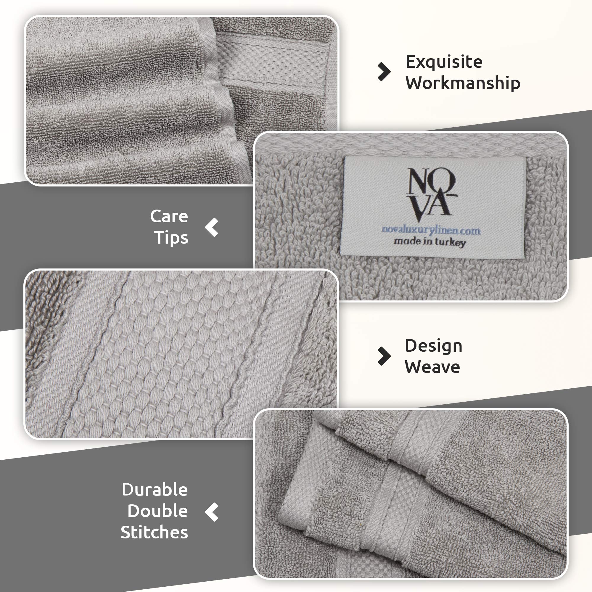 NOVA Luxury Linen - Hotel Quality Turkish Towel Set for Bathroom (6 Pcs Towel Set  Pure White)