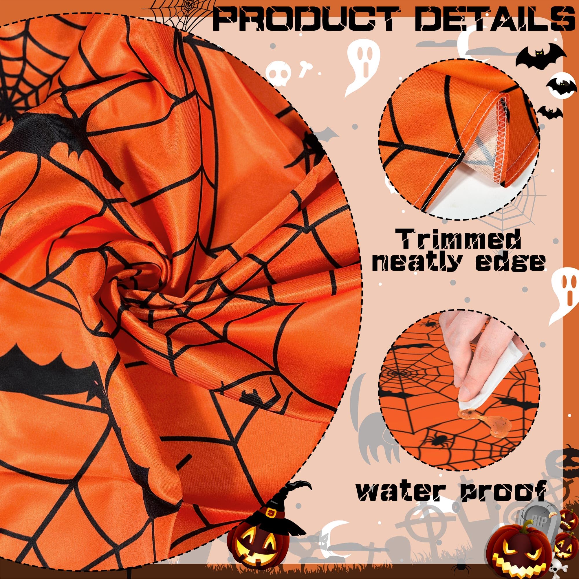 Suqkxco Halloween Tablecloth Spider Web Orange Round Tablecloth 60 Inch Table Cloths Cover Mat Spill Proof Table Covers For Kitc