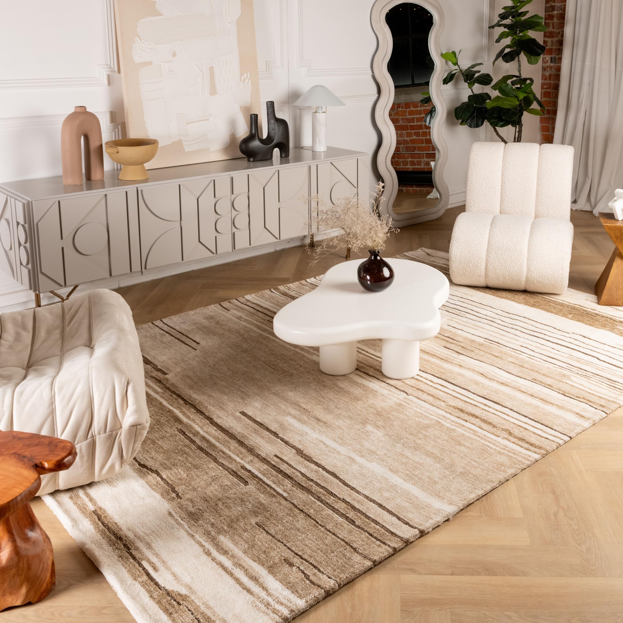 RUG BRANCH Maya Modern Abstract Beige Brown Indoor Hand-Tufted Area Rug for Living Room, Bedroom, Dining Room, and Office - 7 x