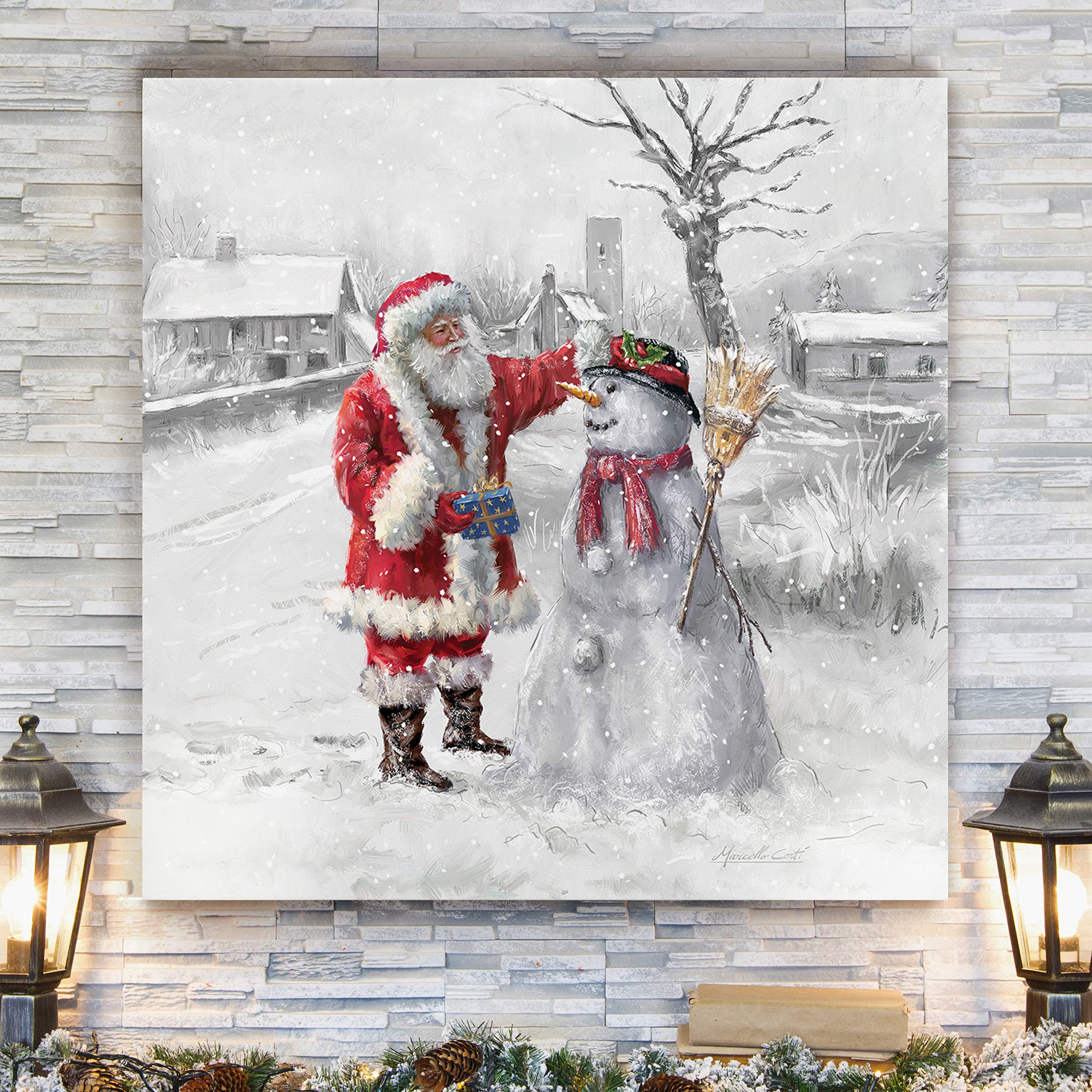 Renditions Gallery Xmas Canvas Paintings For Home Decorations Joyful Santa With Snowman In In Winter Snow Abstract Wall Art For