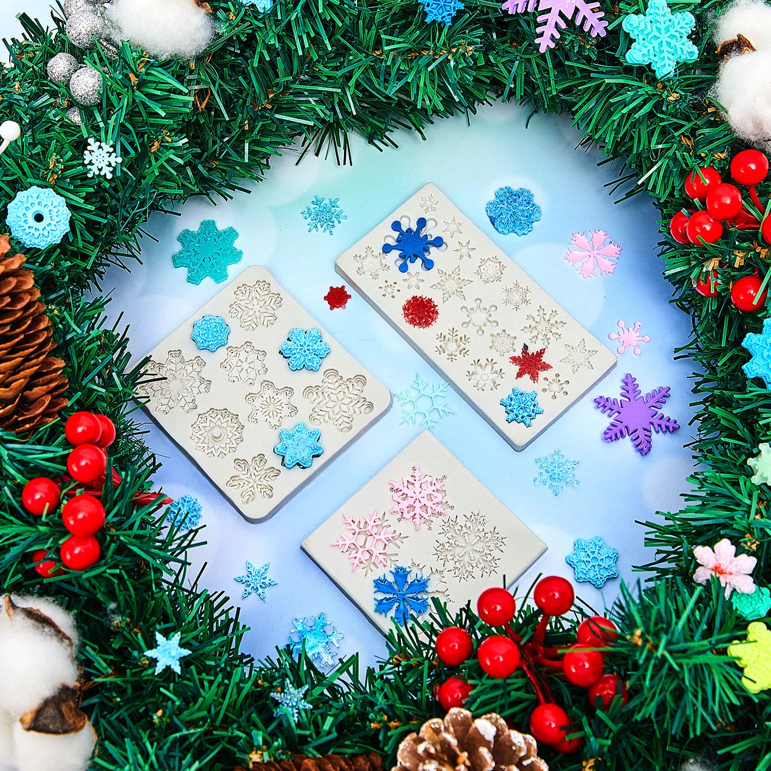 6 Pieces Snowflakes Mold Silicone Fondant Mold Dessert Cookie Cutters Cake Molds With Snowflake Plunger Fondant Chocolate Baking