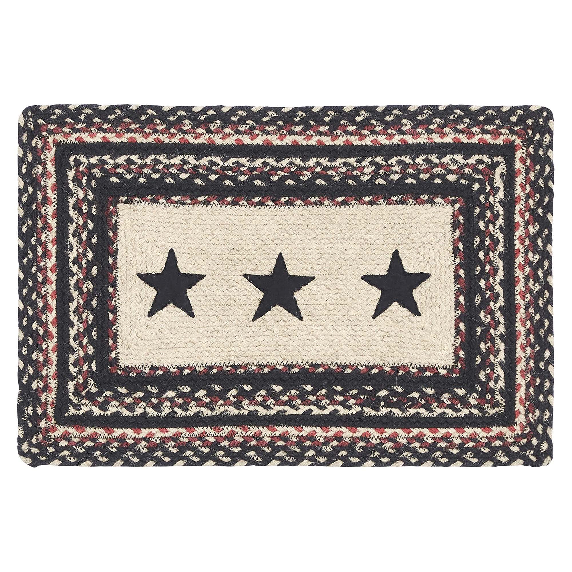 Vhc Brands Primitive Colonial Star Table Placemat, Tan Black Red, Jute Blend, Rectangle, 12X18 Inches
